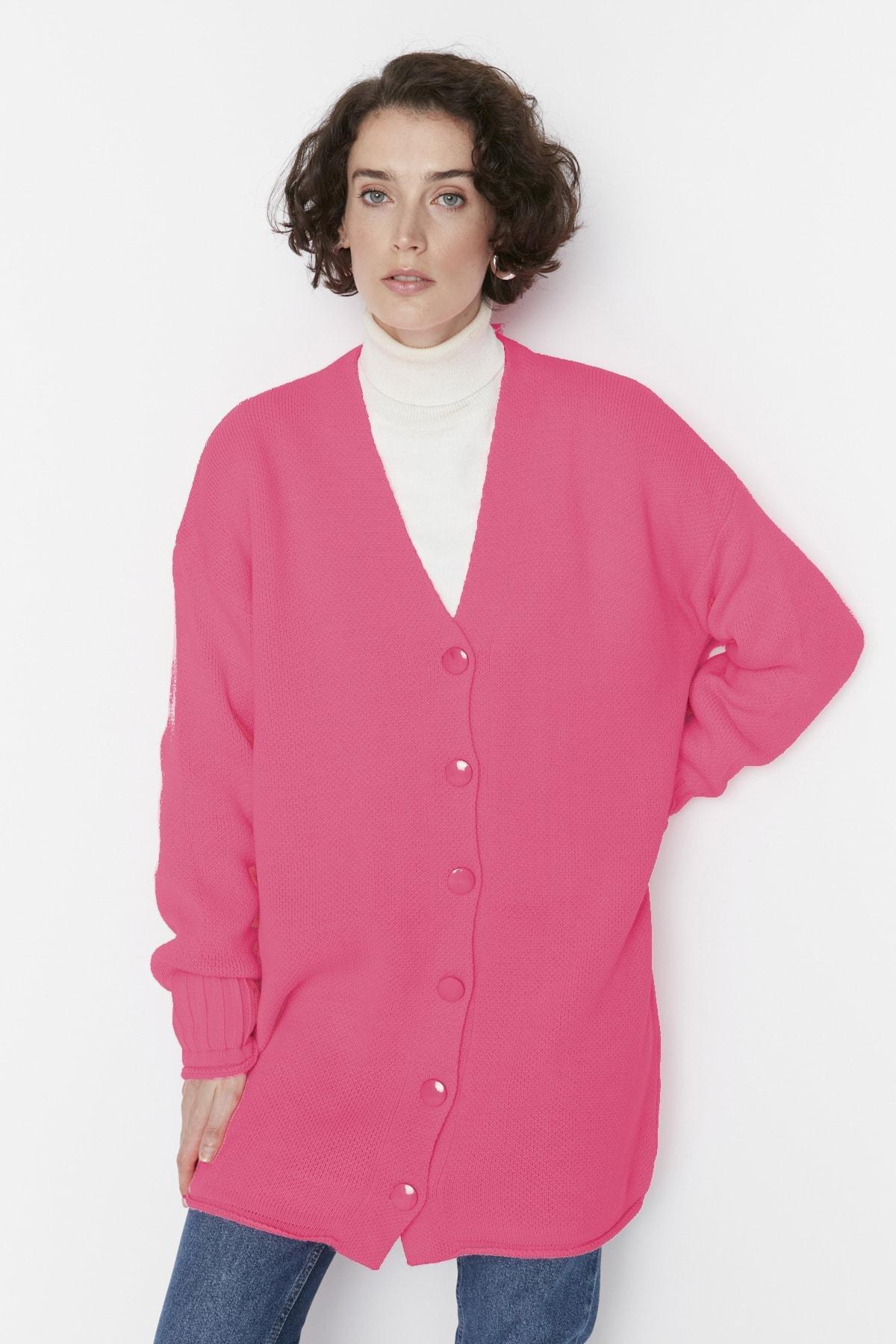 Trendyol - Pink Relaxed Long Cardigan