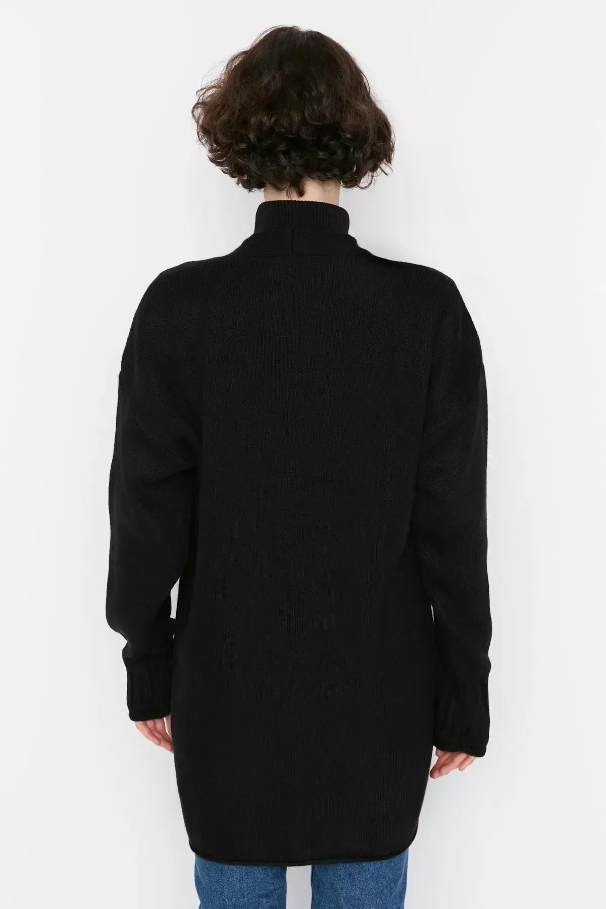 Black Relaxed Long Cardigan, Black, large image number 3