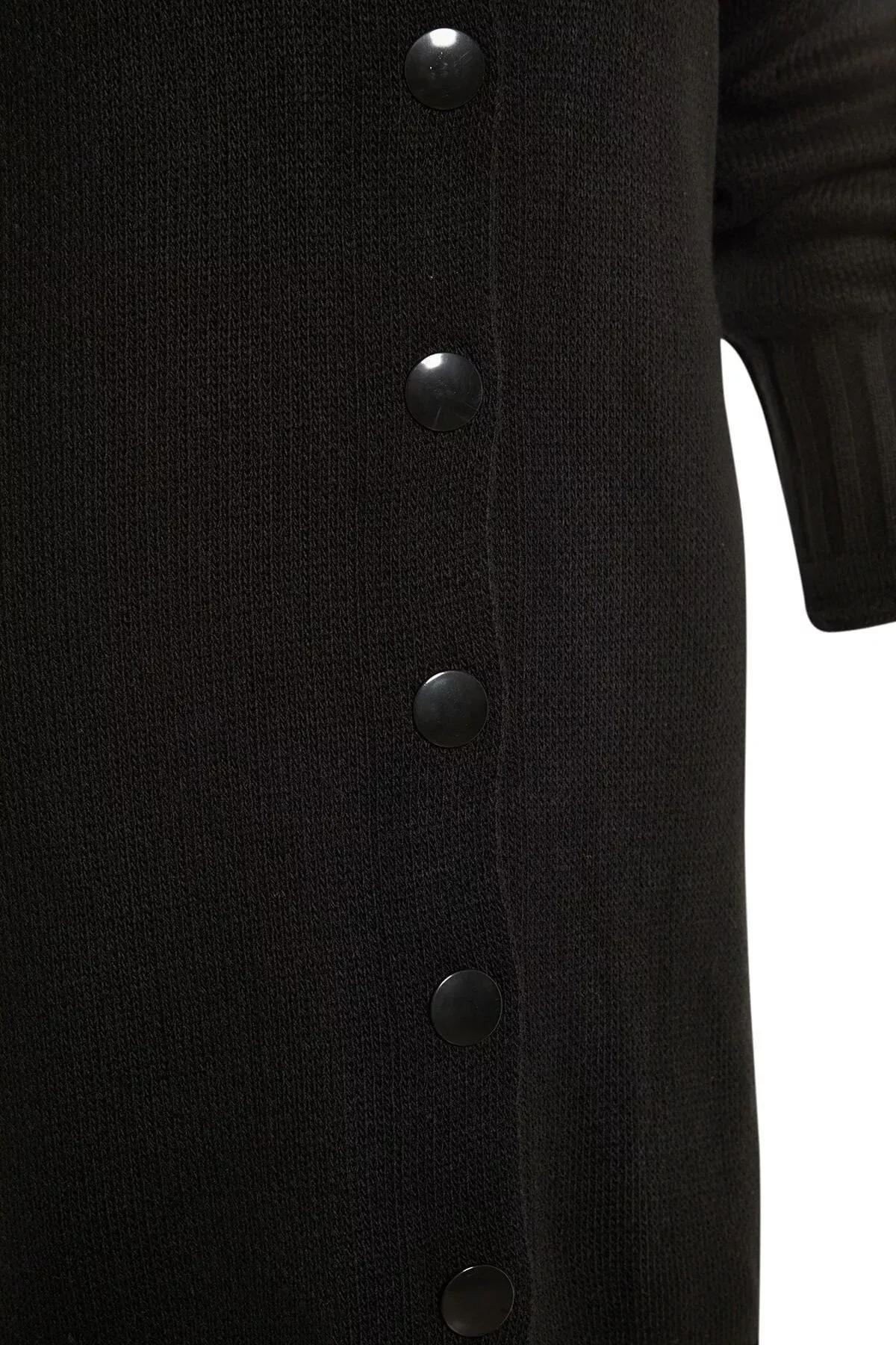 Black Relaxed Long Cardigan, Black, large image number 4