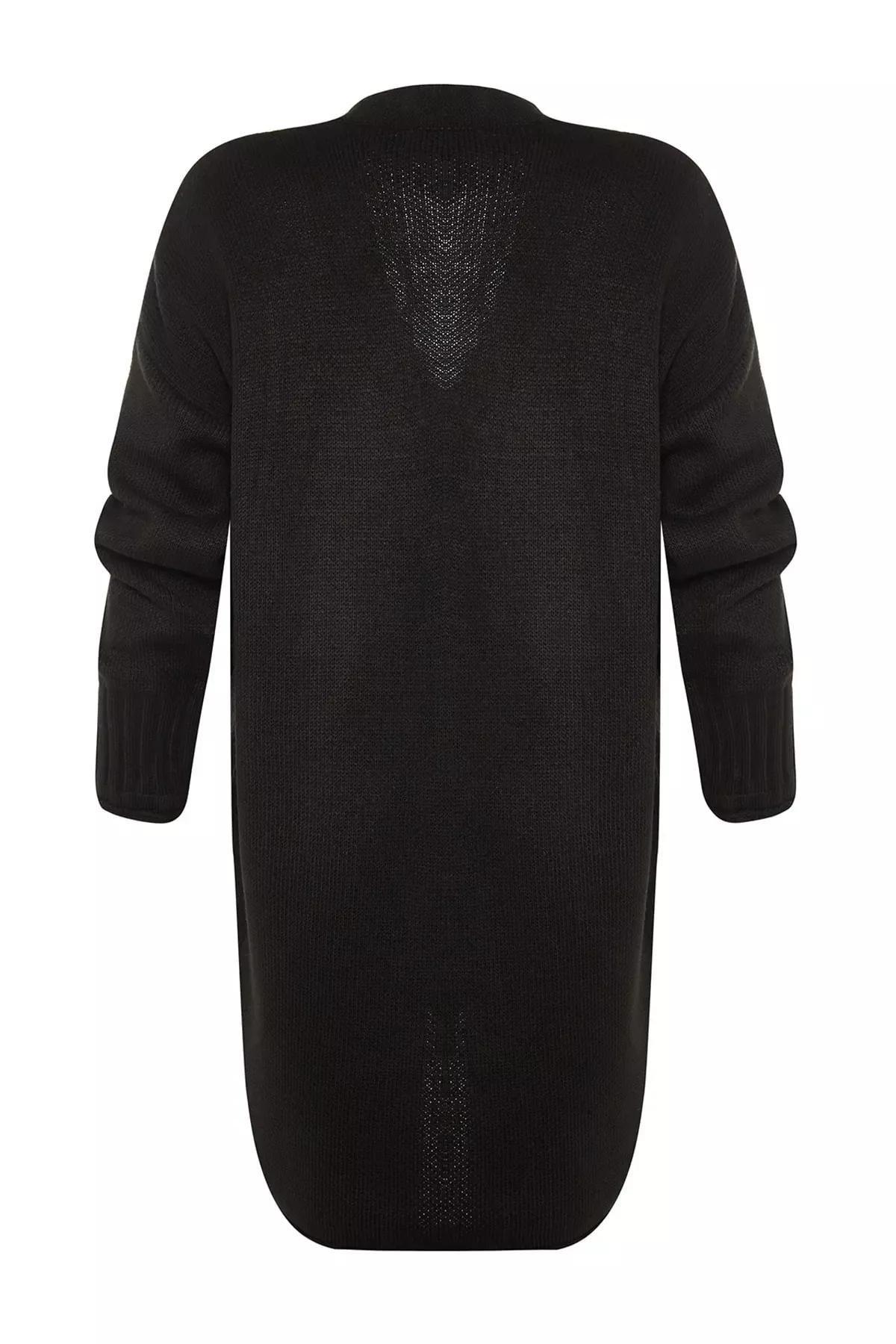 Black Relaxed Long Cardigan, Black, large image number 5