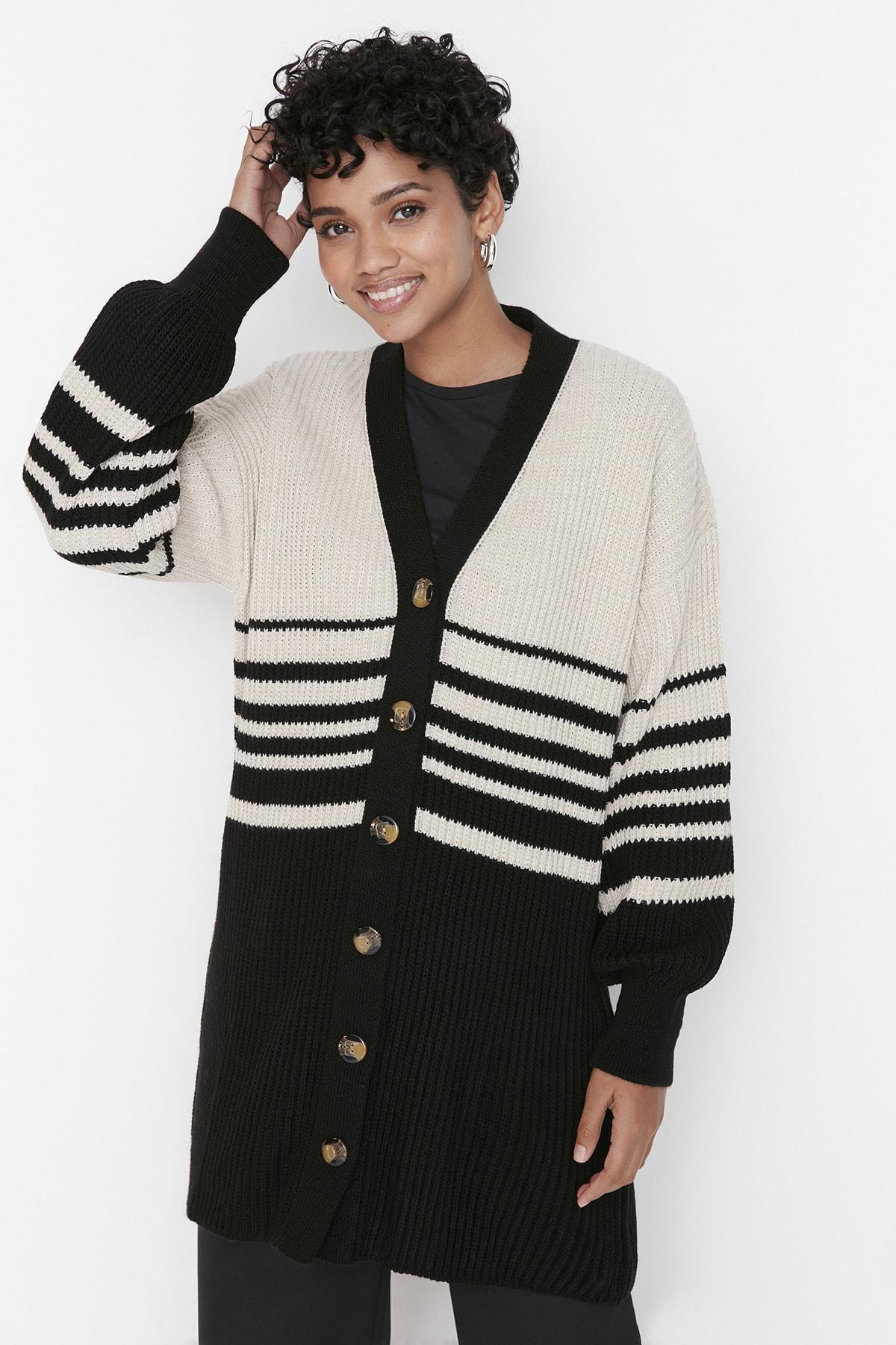 Black V-Neck Cardigan, , large image number 1
