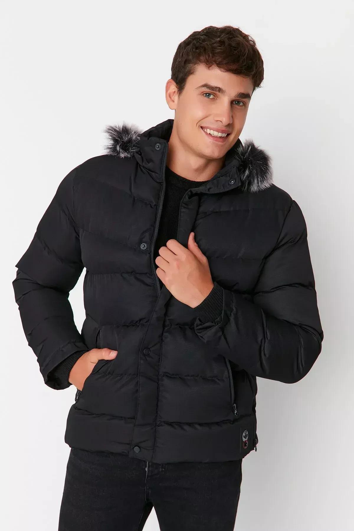 Black Hooded Puffer Jacket, Black, large image number 0