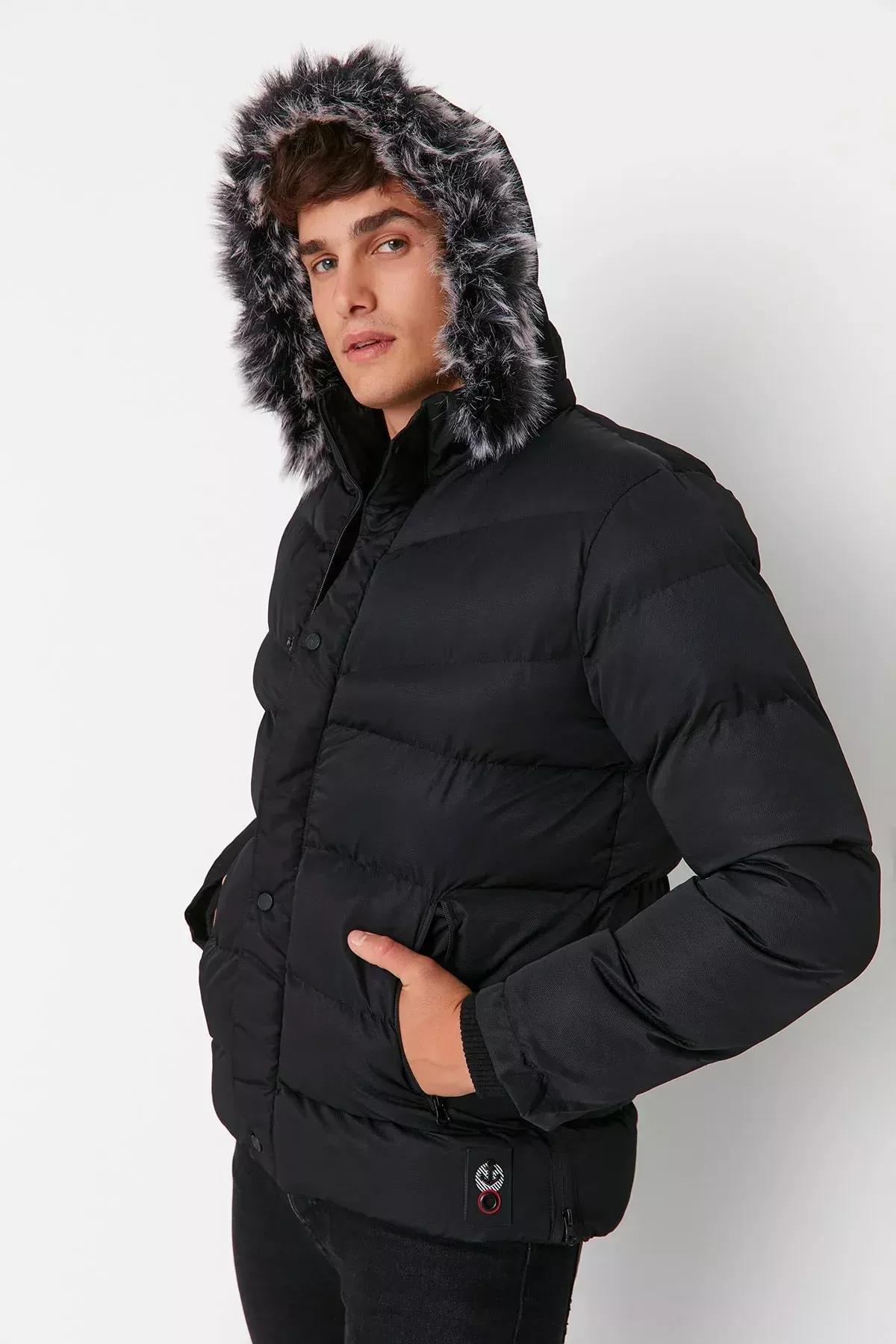 Black Hooded Puffer Jacket, Black, large image number 2