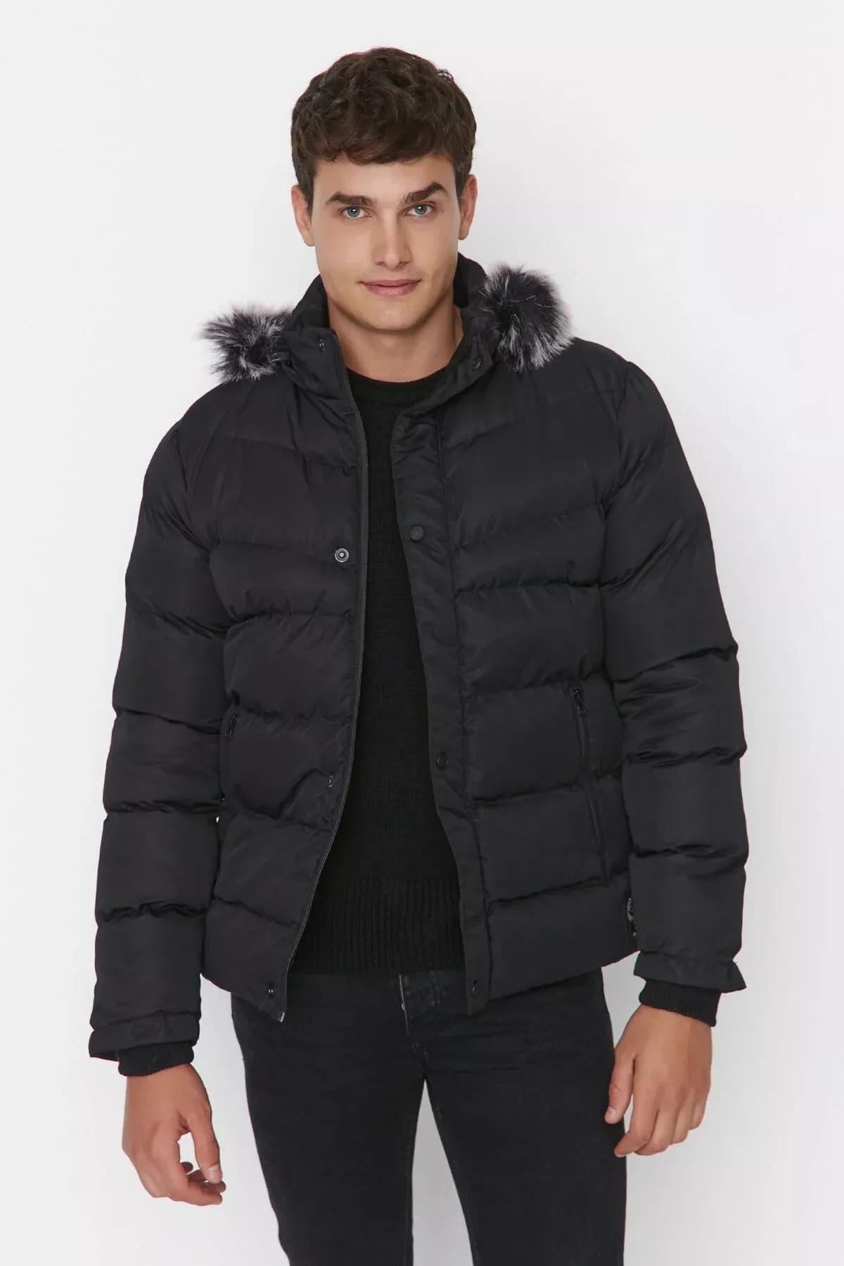 Black Hooded Puffer Jacket, Black, large image number 3