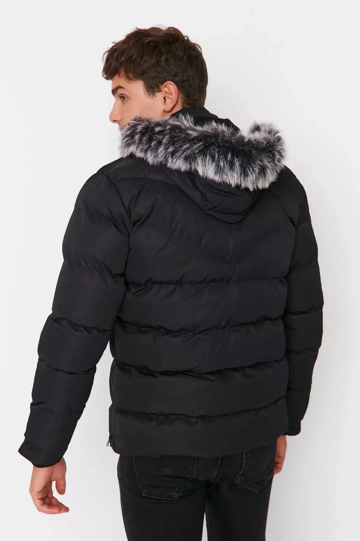 Black Hooded Puffer Jacket, Black, large image number 5