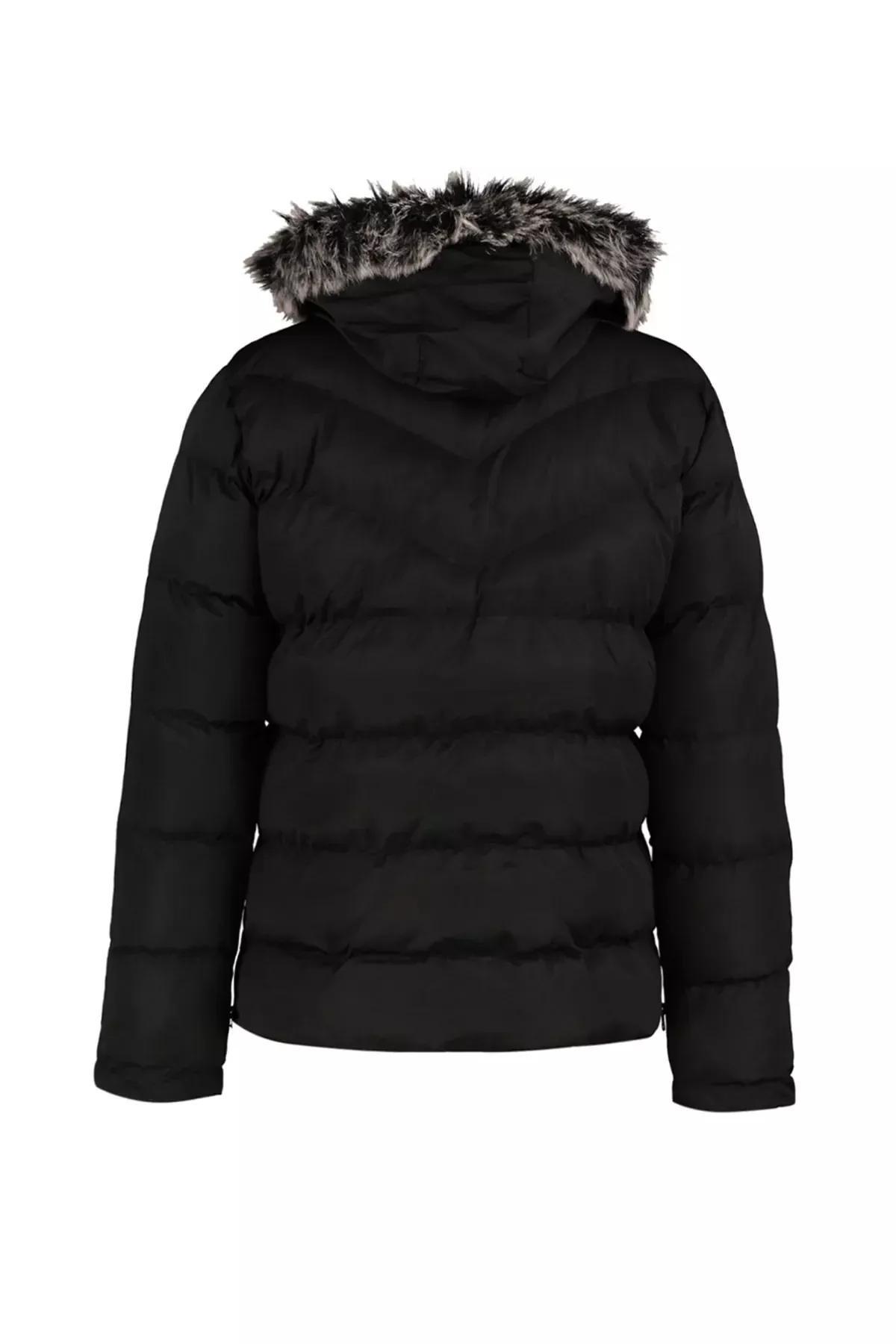 Black Hooded Puffer Jacket, Black, large image number 6