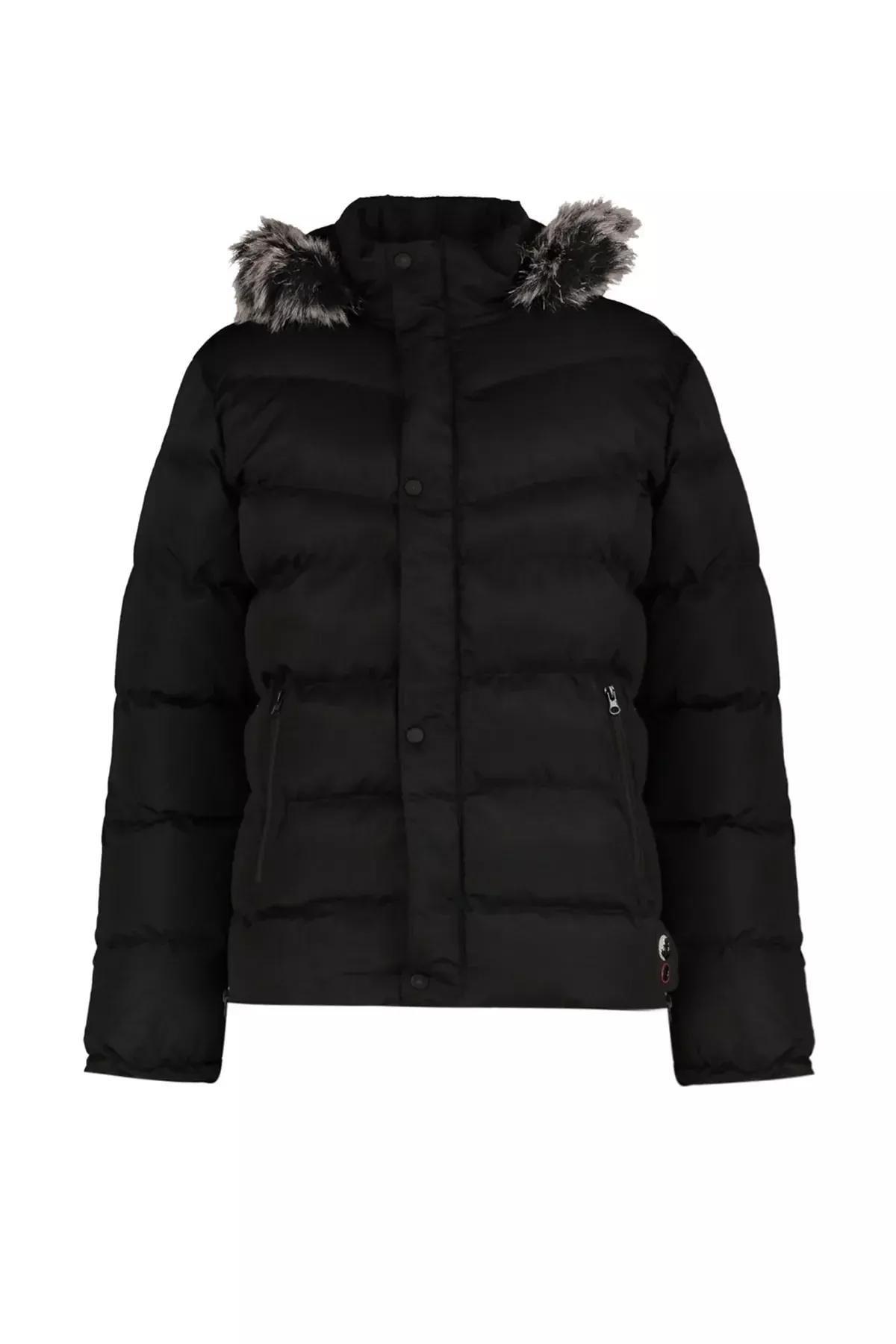 Black Hooded Puffer Jacket, Black, large image number 7