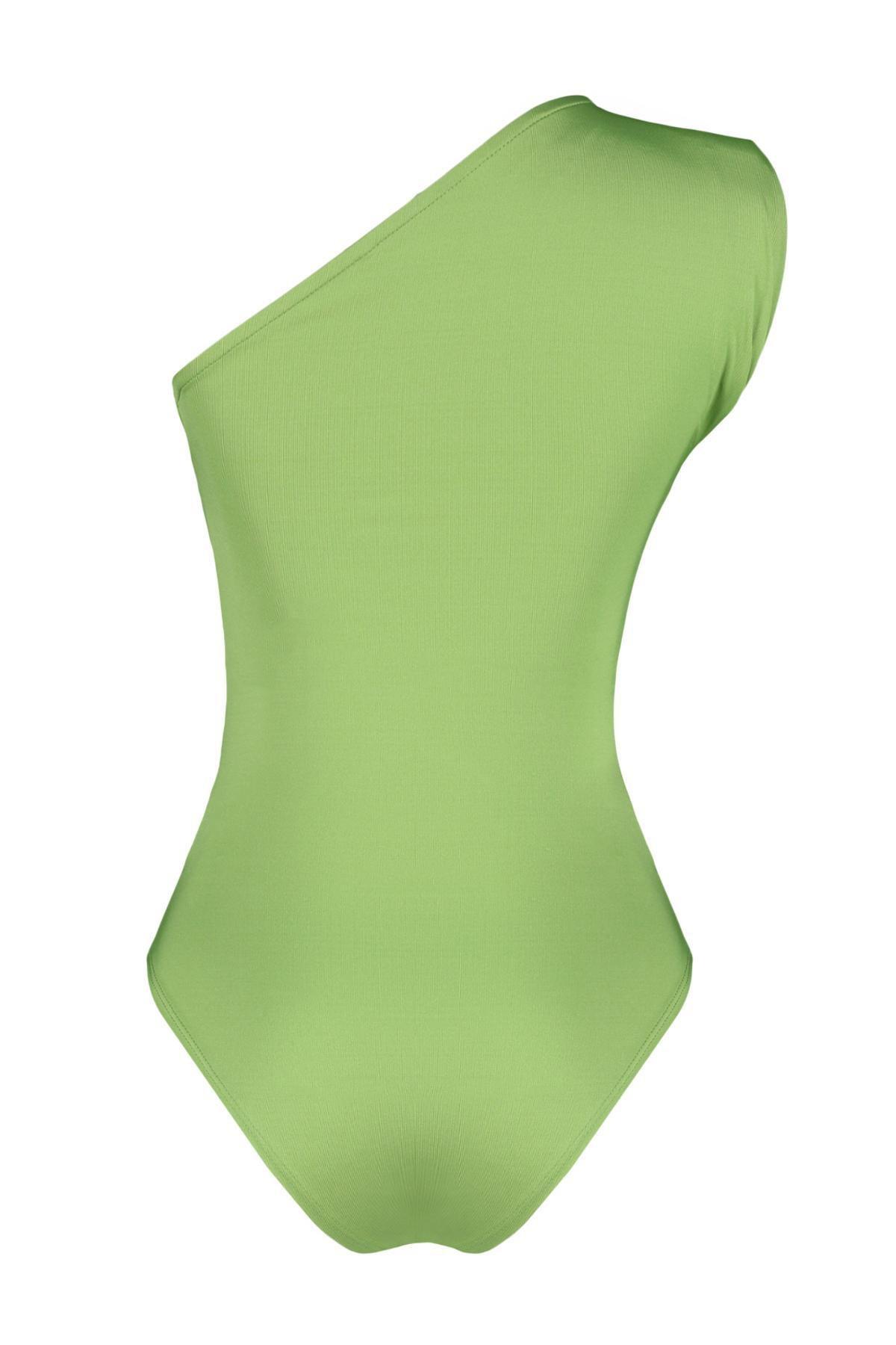بودي سوت بقصة ضيقة وياقة غير متماثلة، أخضر, , large image number 6