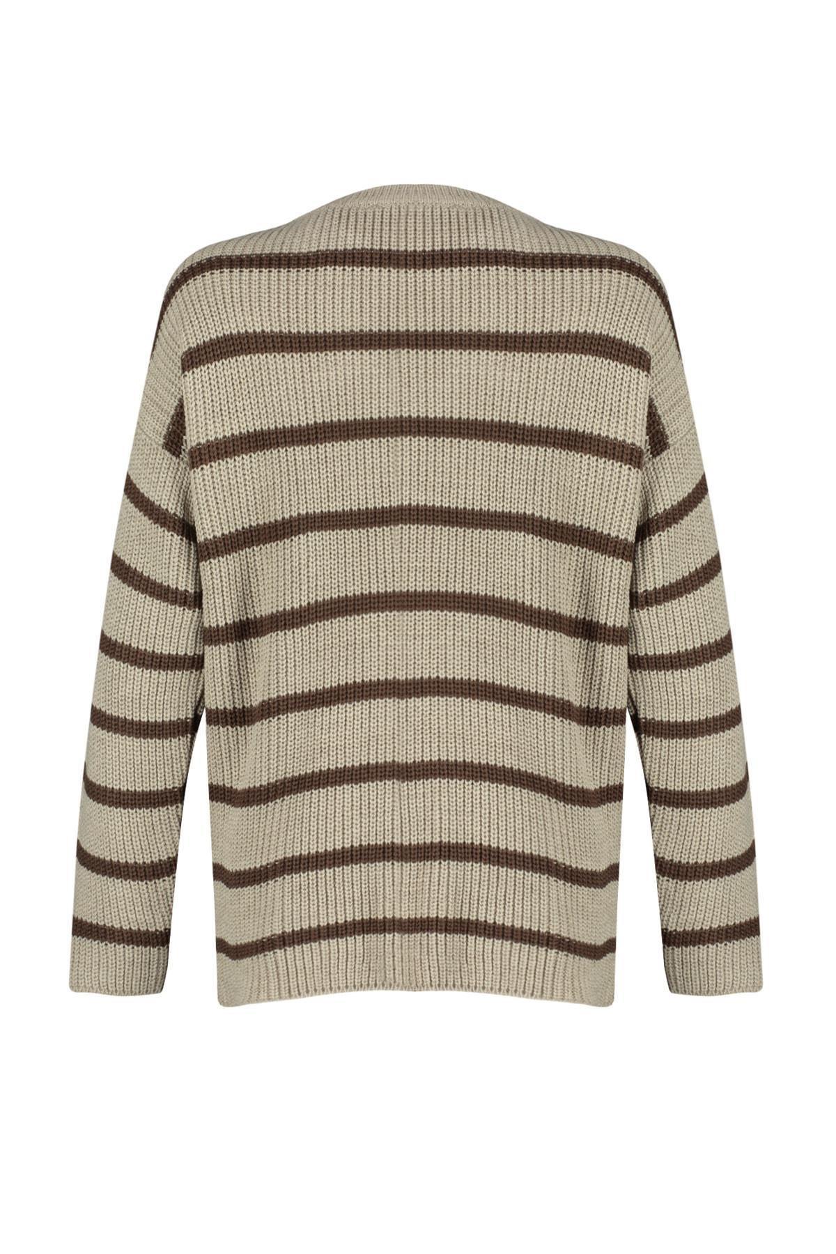 Beige Striped Oversize Sweater, , large image number 7