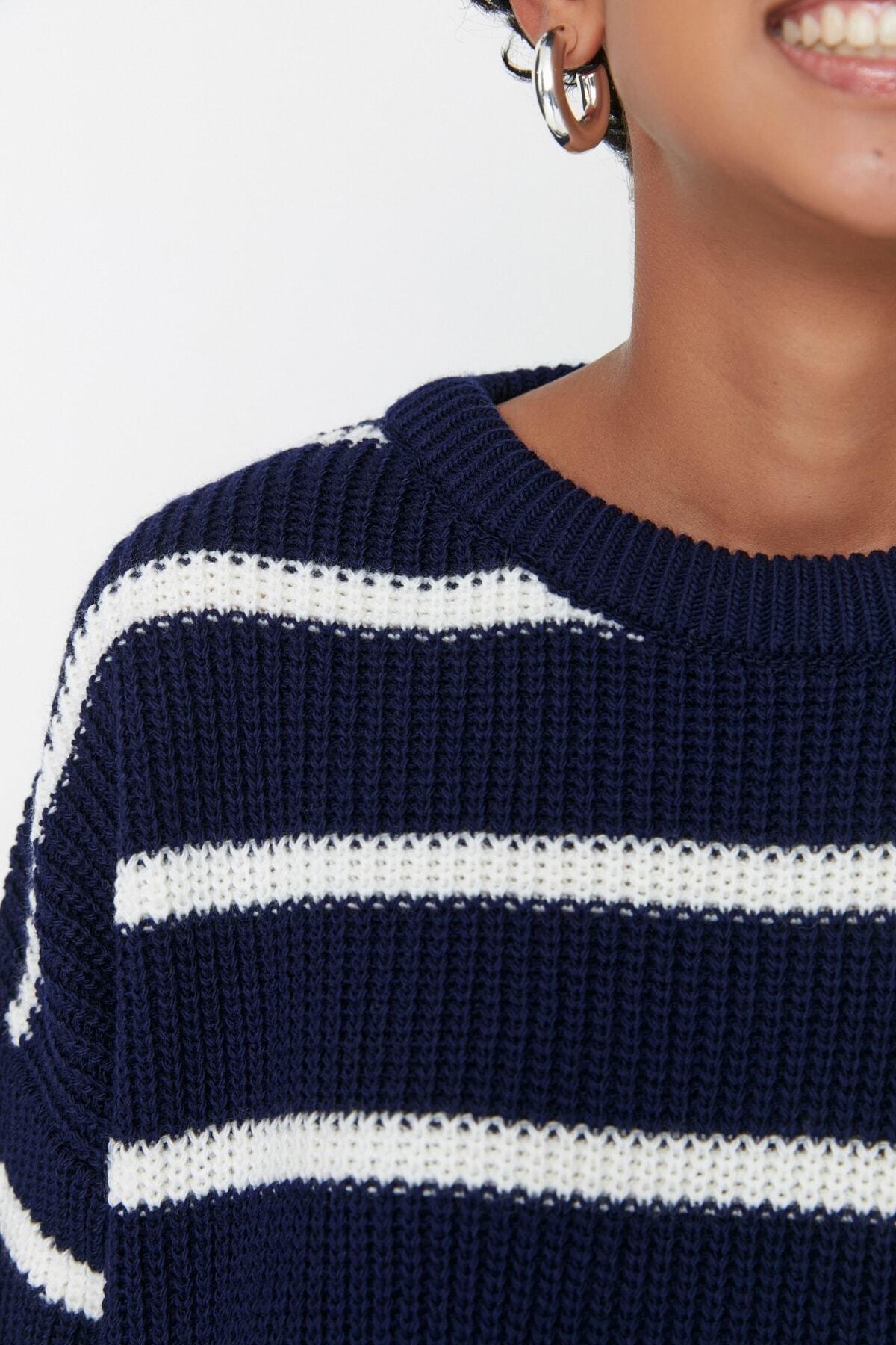 Navy Striped Oversize Sweater, , large image number 3