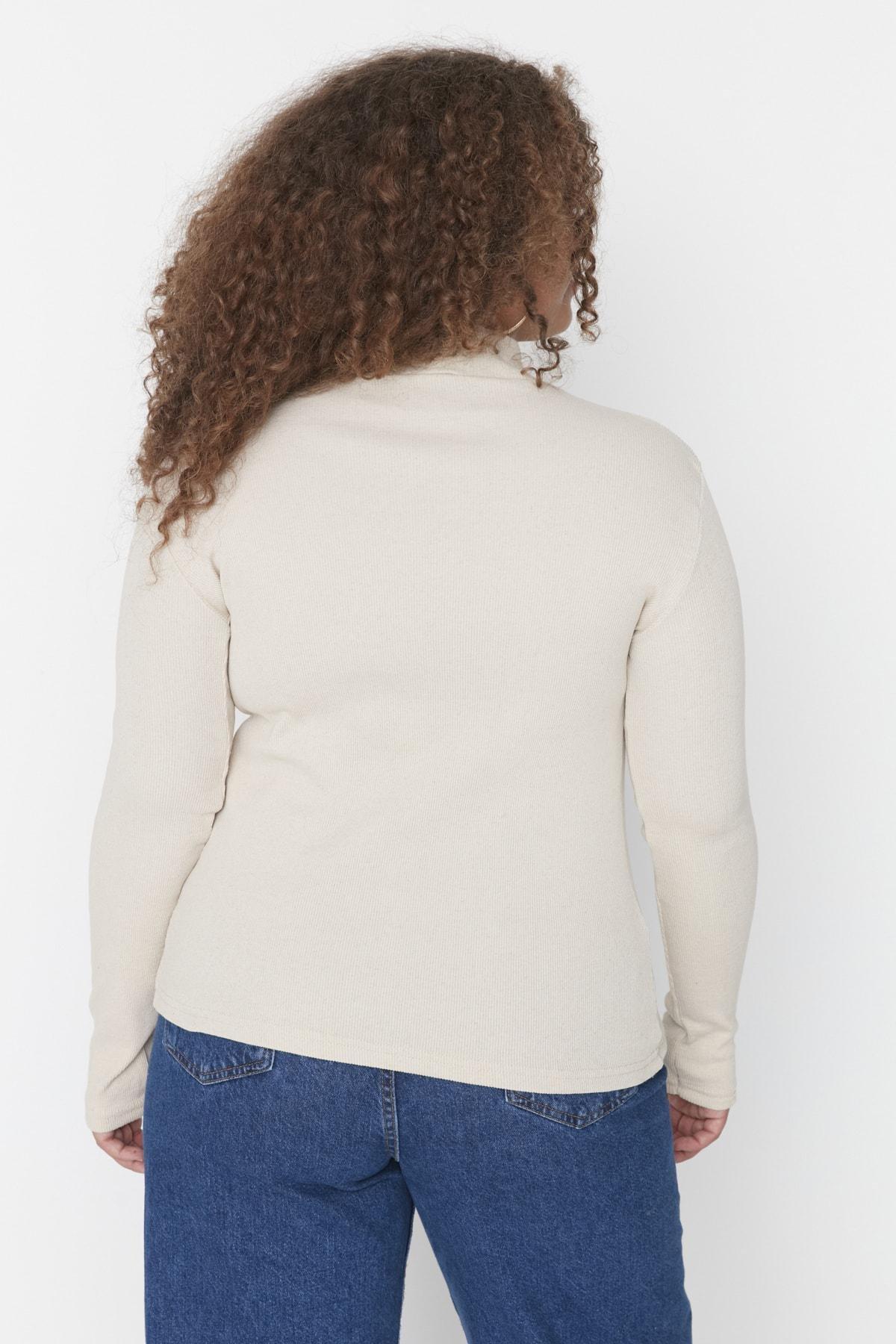 Beige Fitted Plus Size Blouse, , large image number 4
