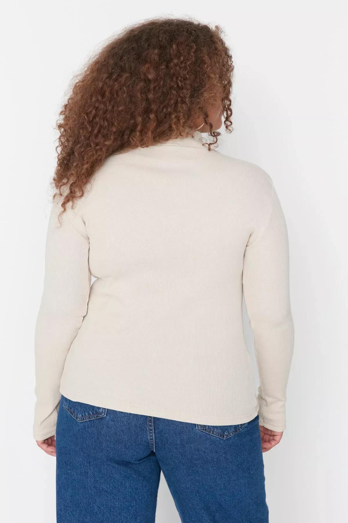 Beige Fitted Plus Size Blouse, , large image number 4