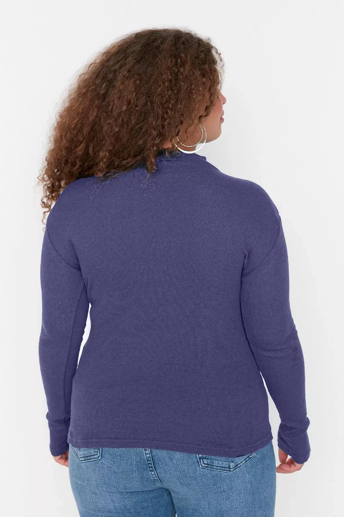 Navy Fitted Plus-Size Blouse, , large image number 3