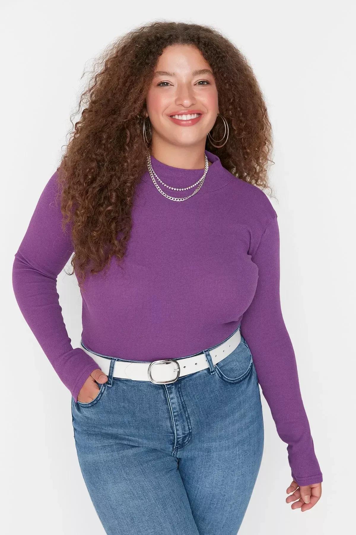 Purple Fitted Plus Size Blouse, , large image number 0