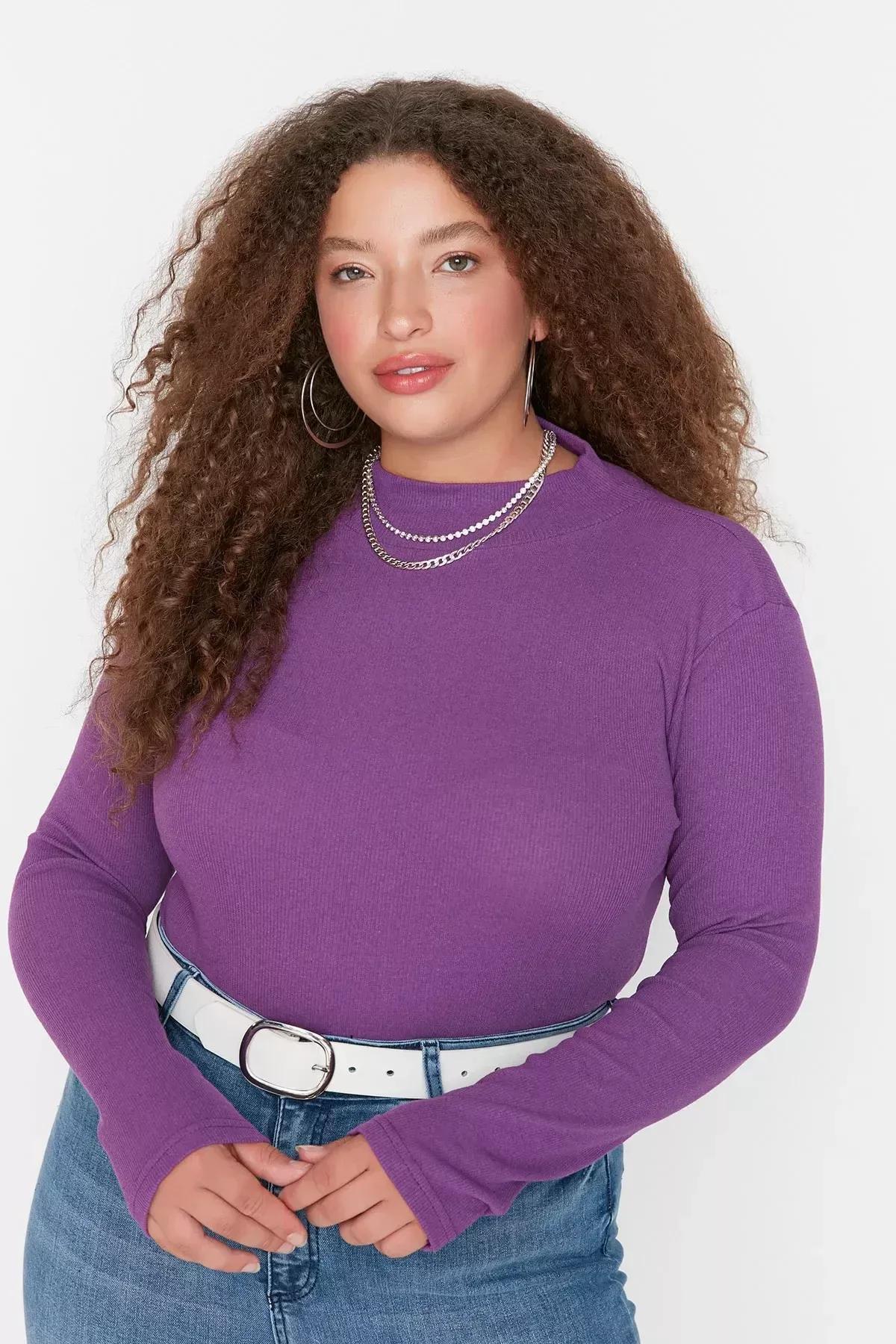 Purple Fitted Plus Size Blouse, , large image number 1