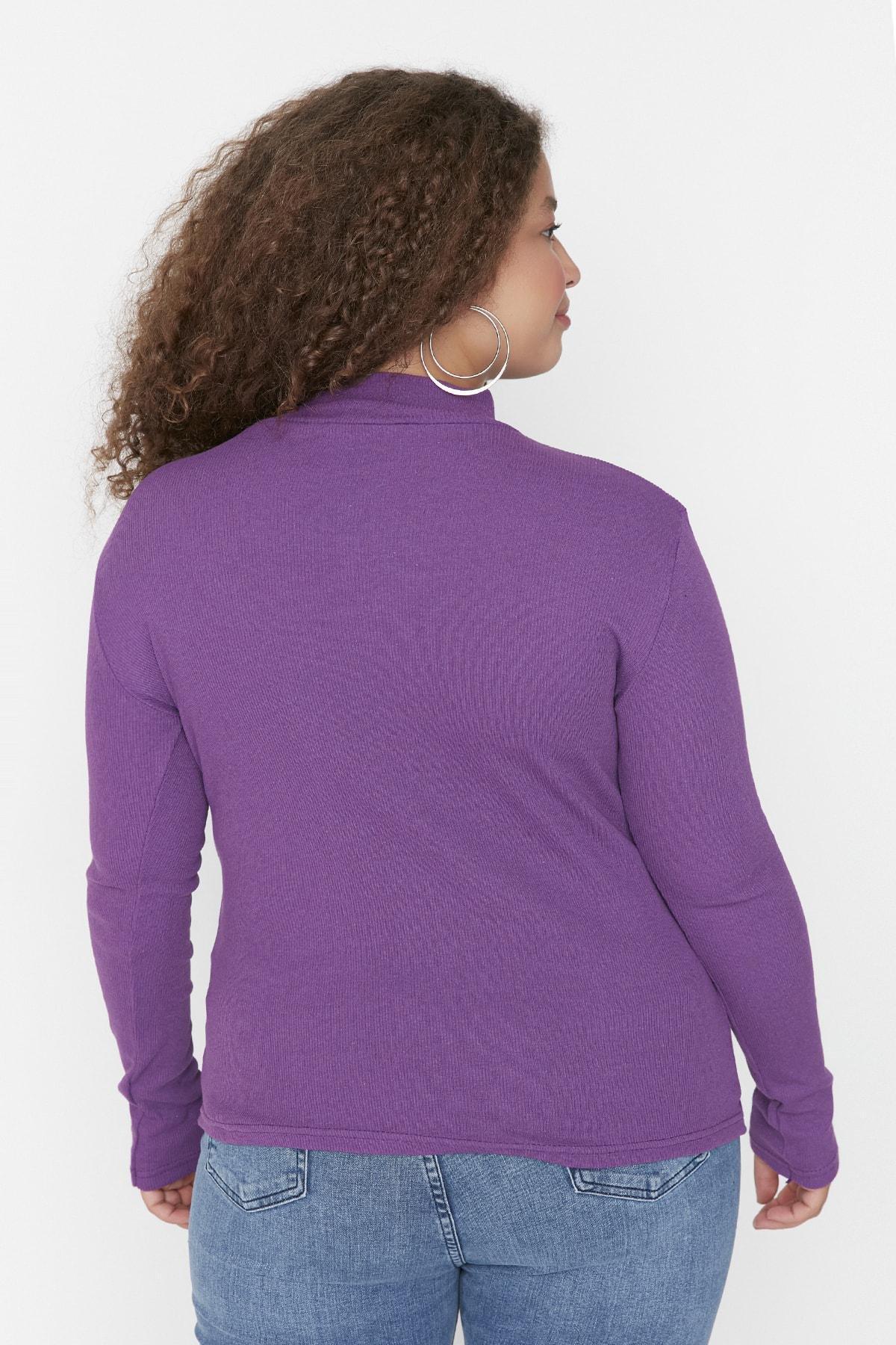Purple Fitted Plus Size Blouse, Purple, large image number 4