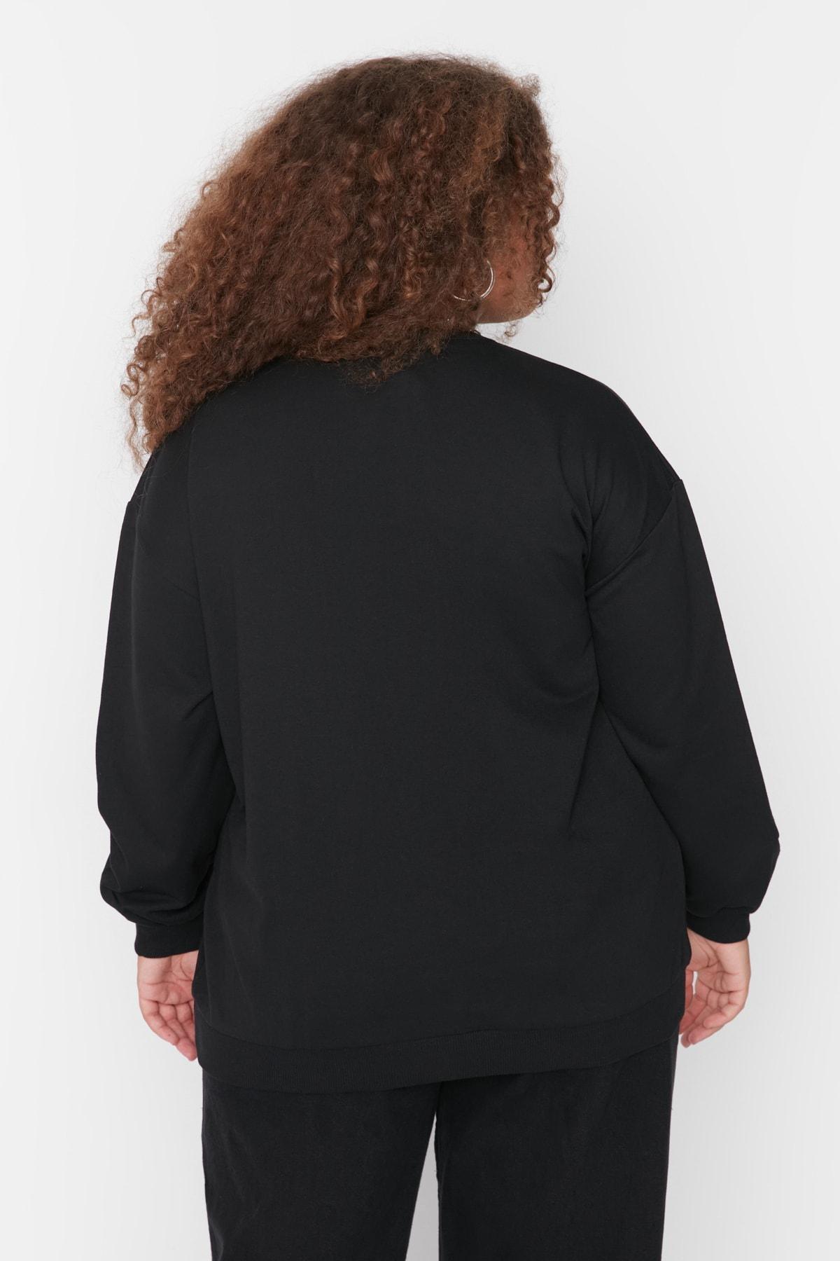 Trendyol - Black Striped Plus Size Sweatshirt