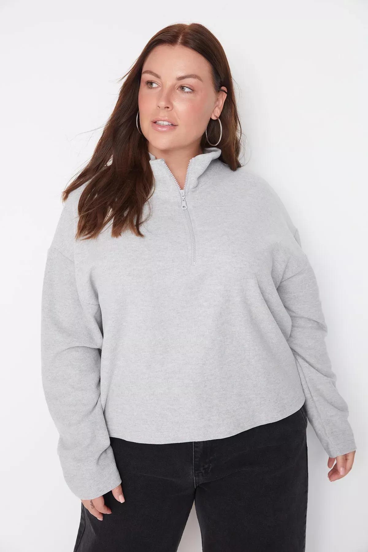 Grey Regular Plus Size Sweatshirt, , large image number 0