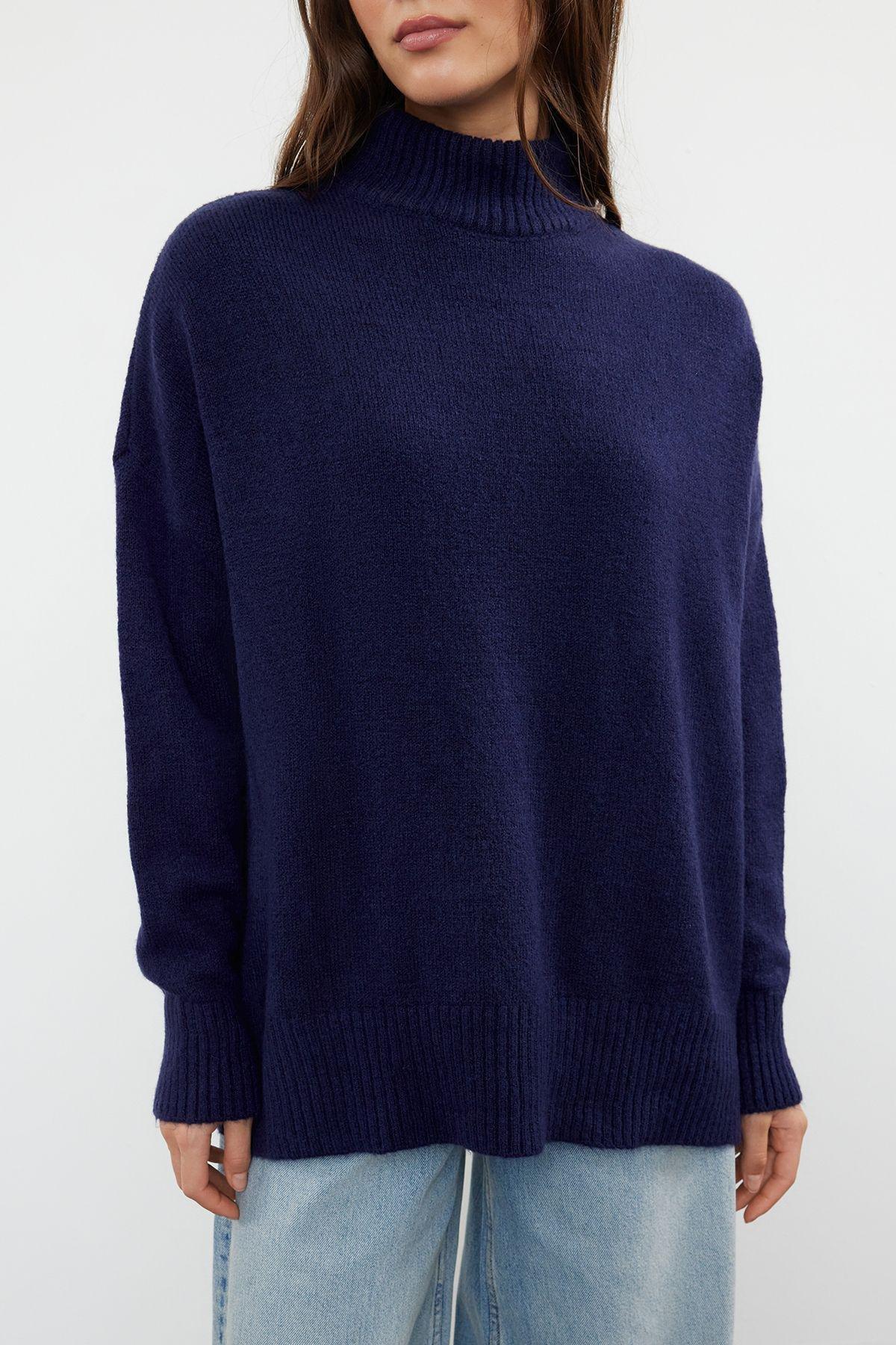 Navy Blue Textured Oversized Sweater, , large image number 2