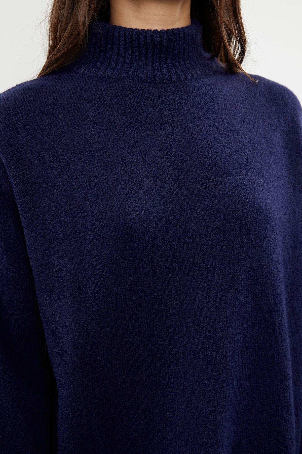 Navy Blue Textured Oversized Sweater, , large image number 3