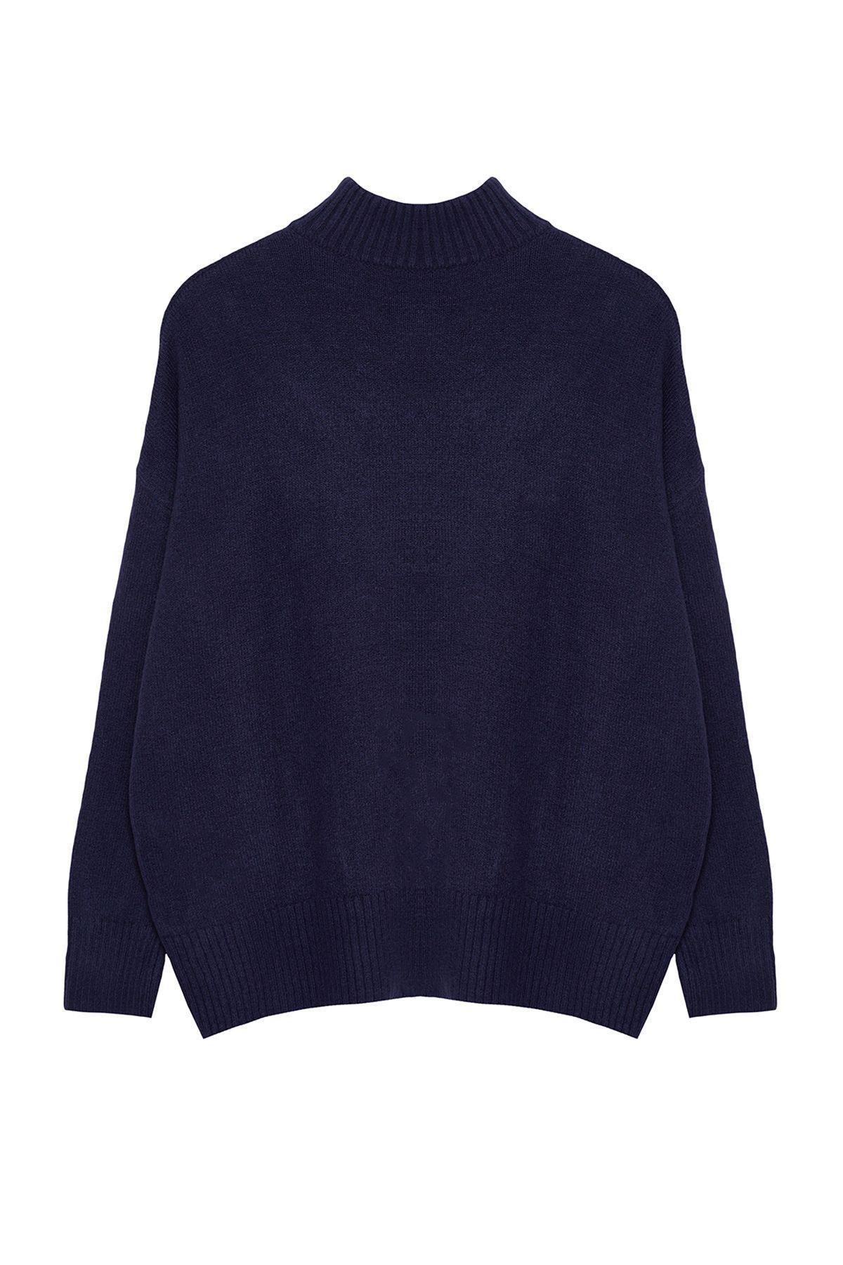 Navy Blue Textured Oversized Sweater, , large image number 5