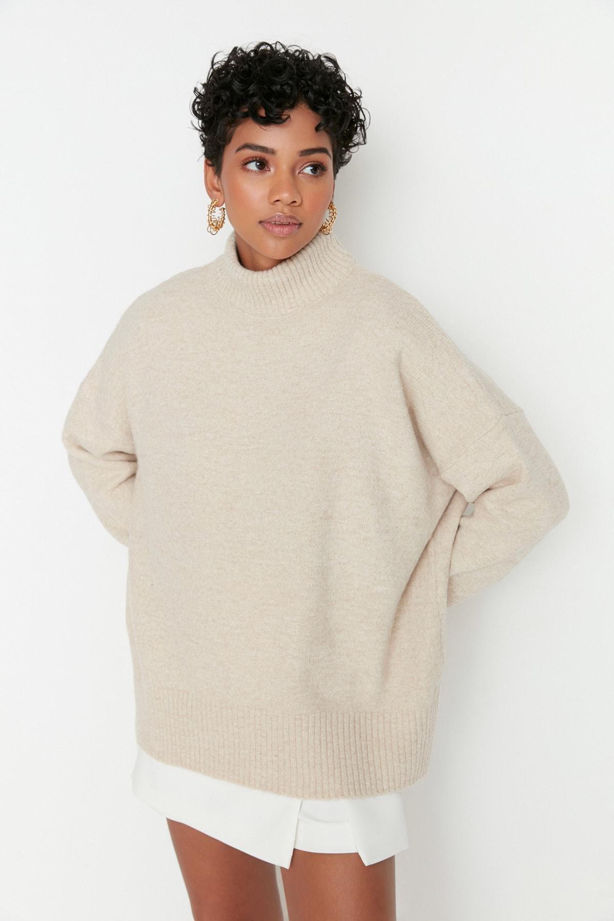 Beige Oversize Sweater, , large image number 1