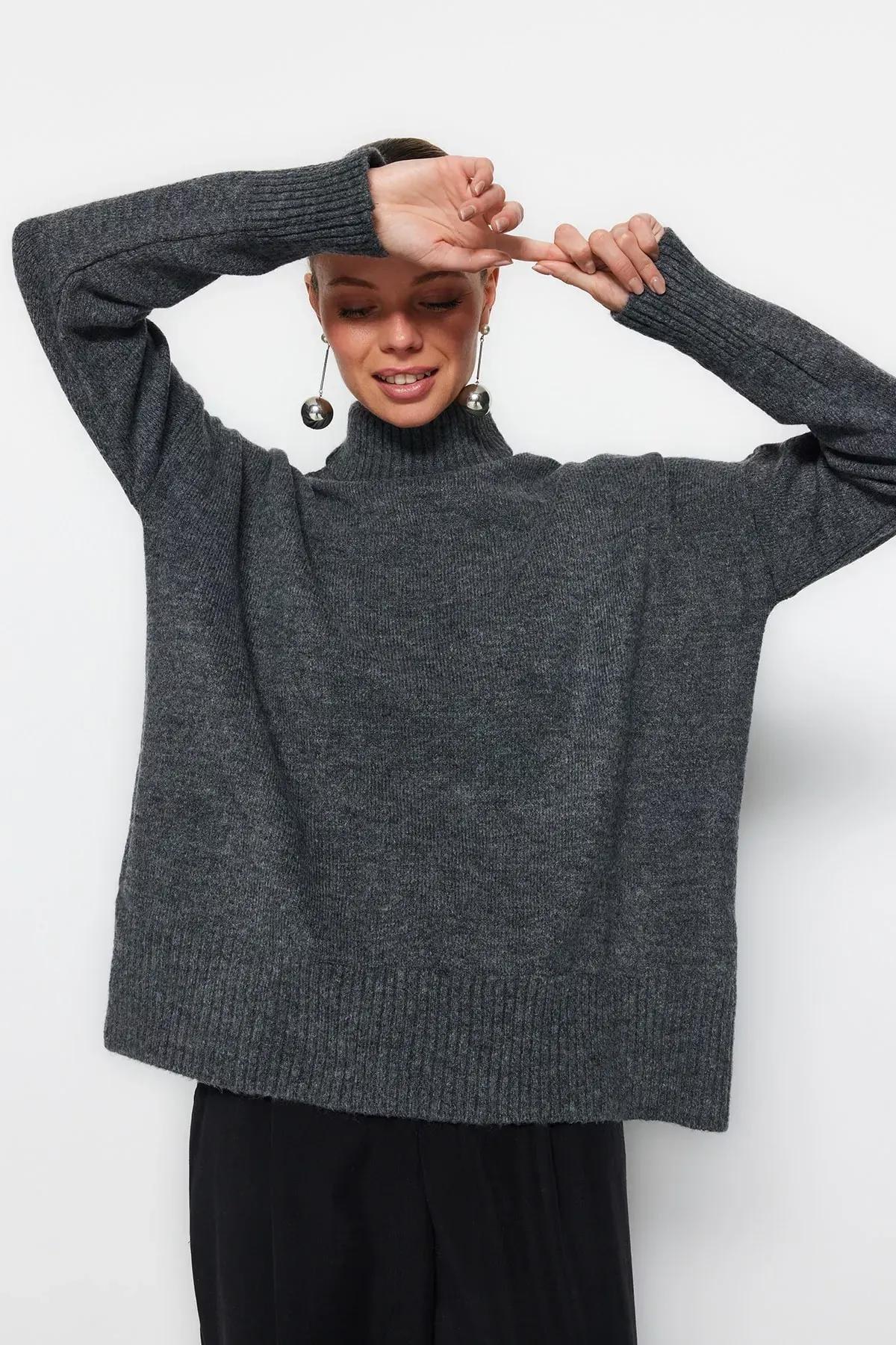 Grey Oversize Sweater, Gray, large image number 0
