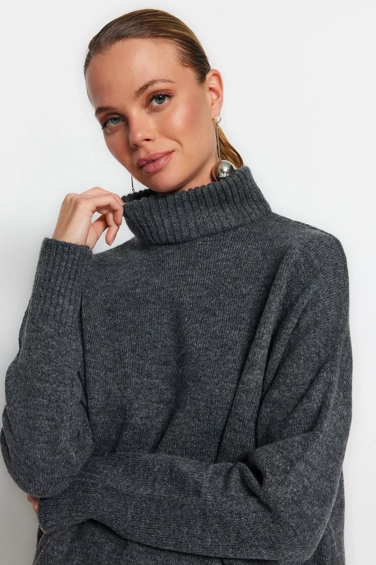Grey Oversize Sweater, Gray, large image number 1