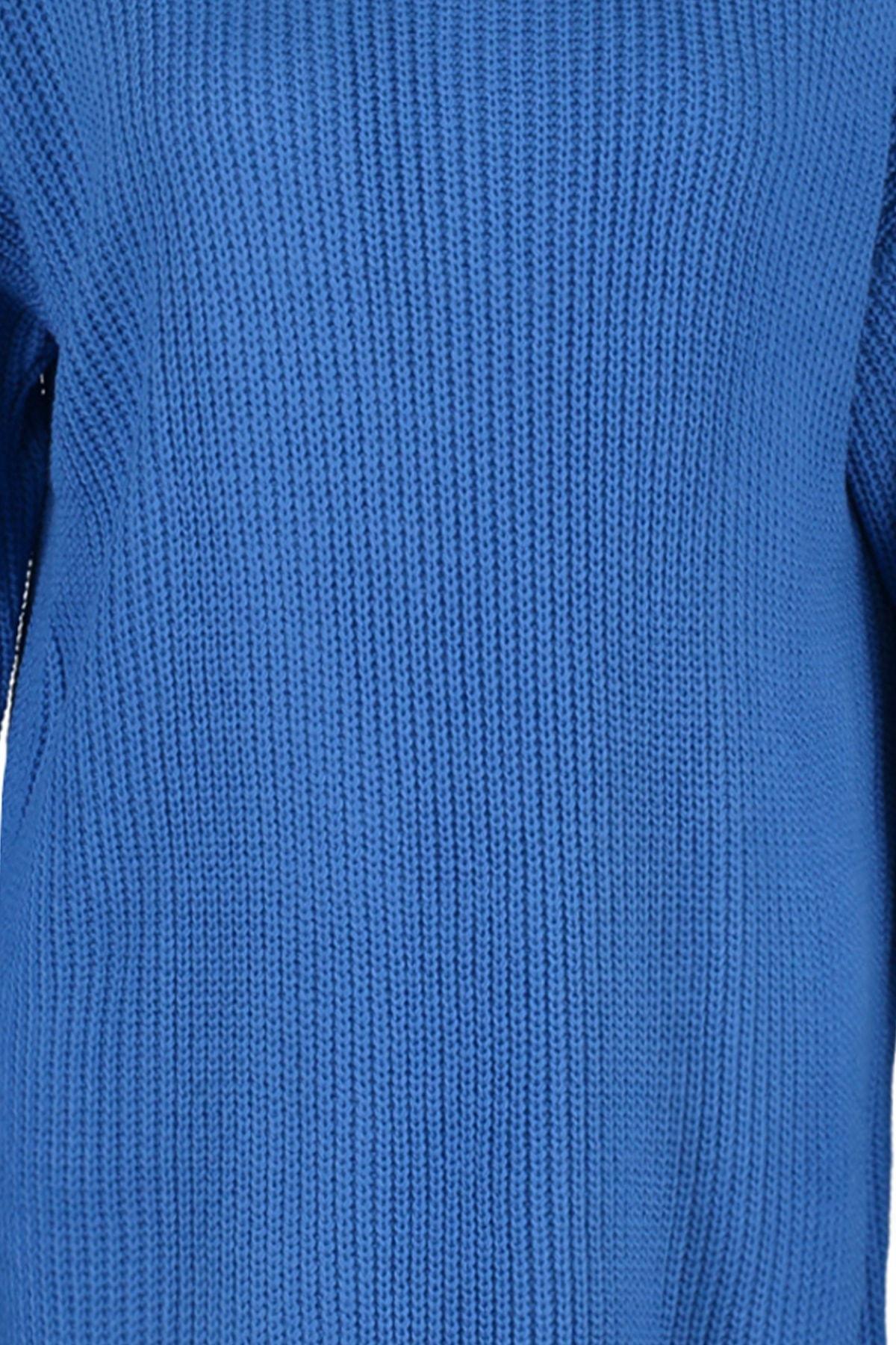 Trendyol - Blue Relaxed High Neck Sweater