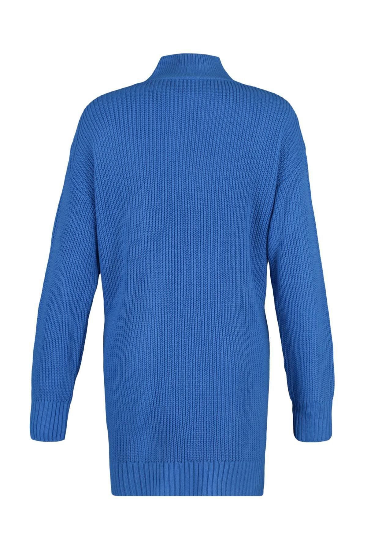 Trendyol - Blue Relaxed High Neck Sweater