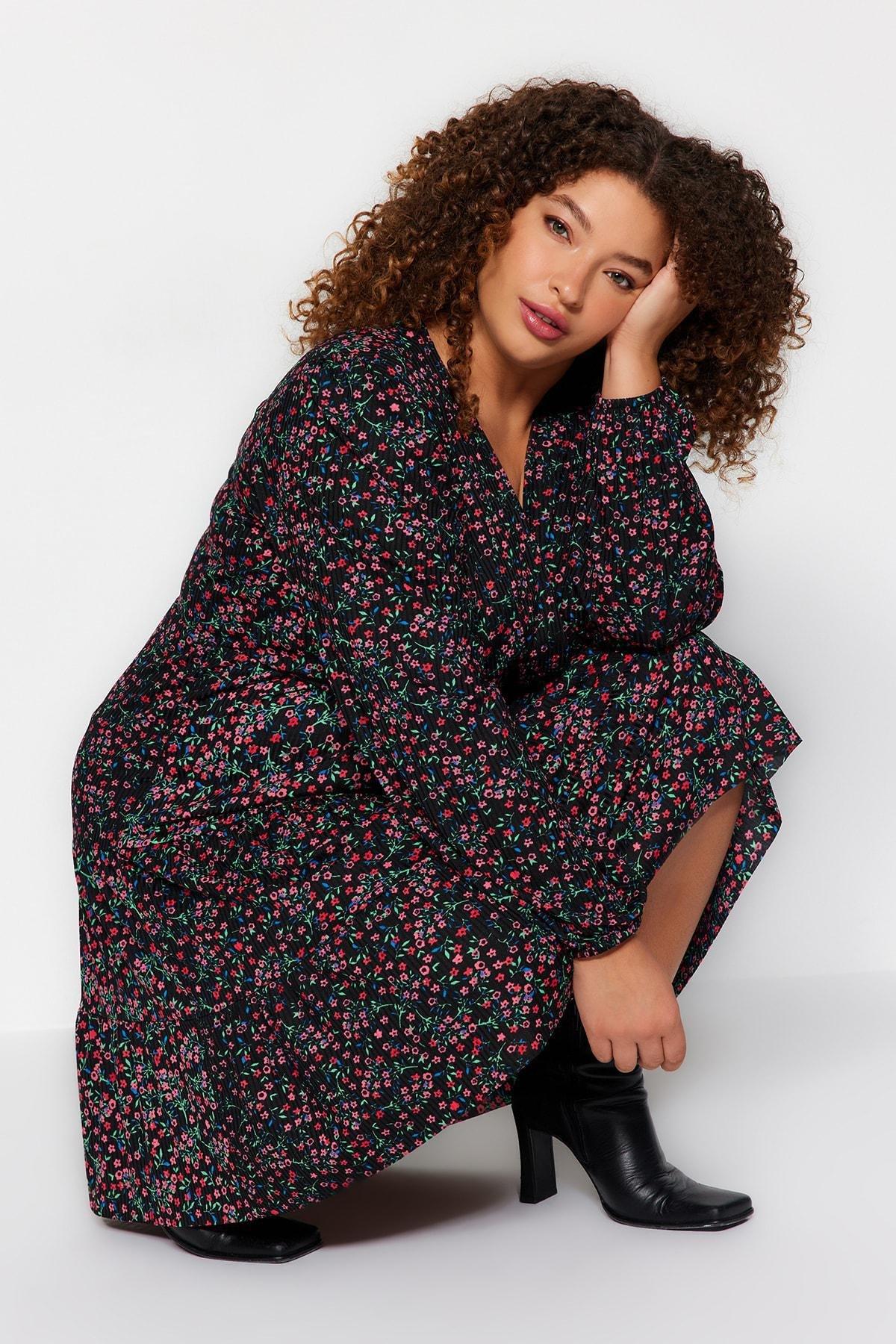 Black Printed Plus Size Dress, , large image number 1
