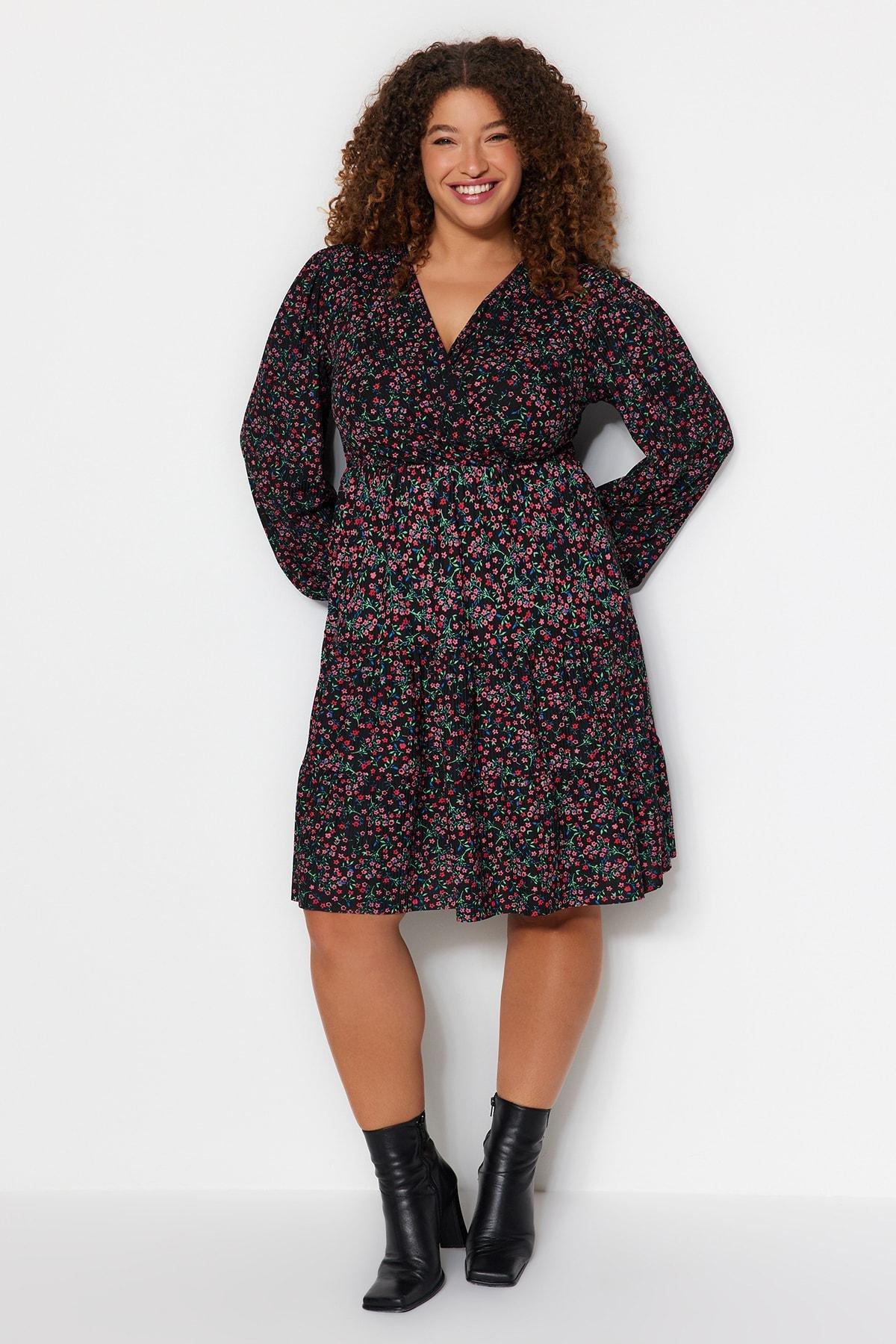 Black Printed Plus Size Dress, , large image number 2