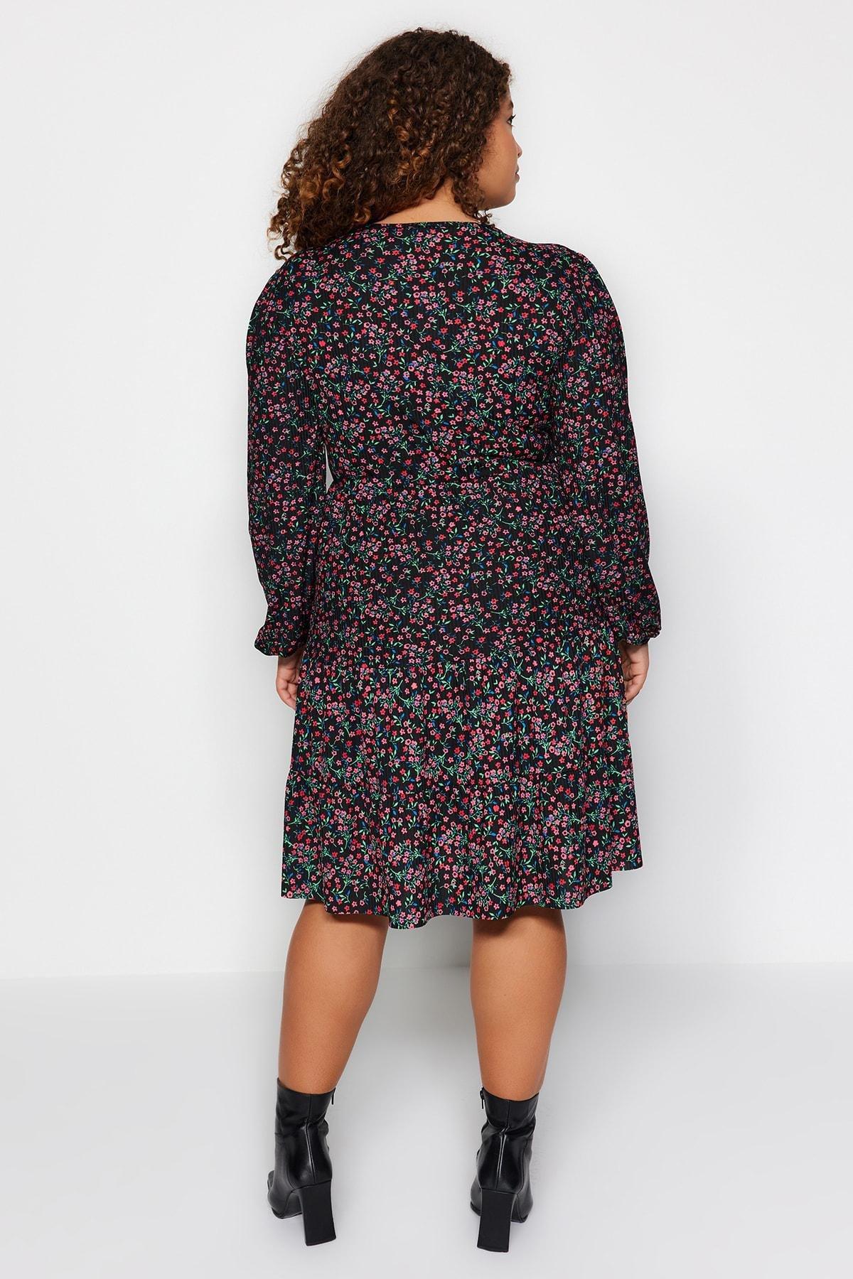 Black Printed Plus Size Dress, , large image number 4