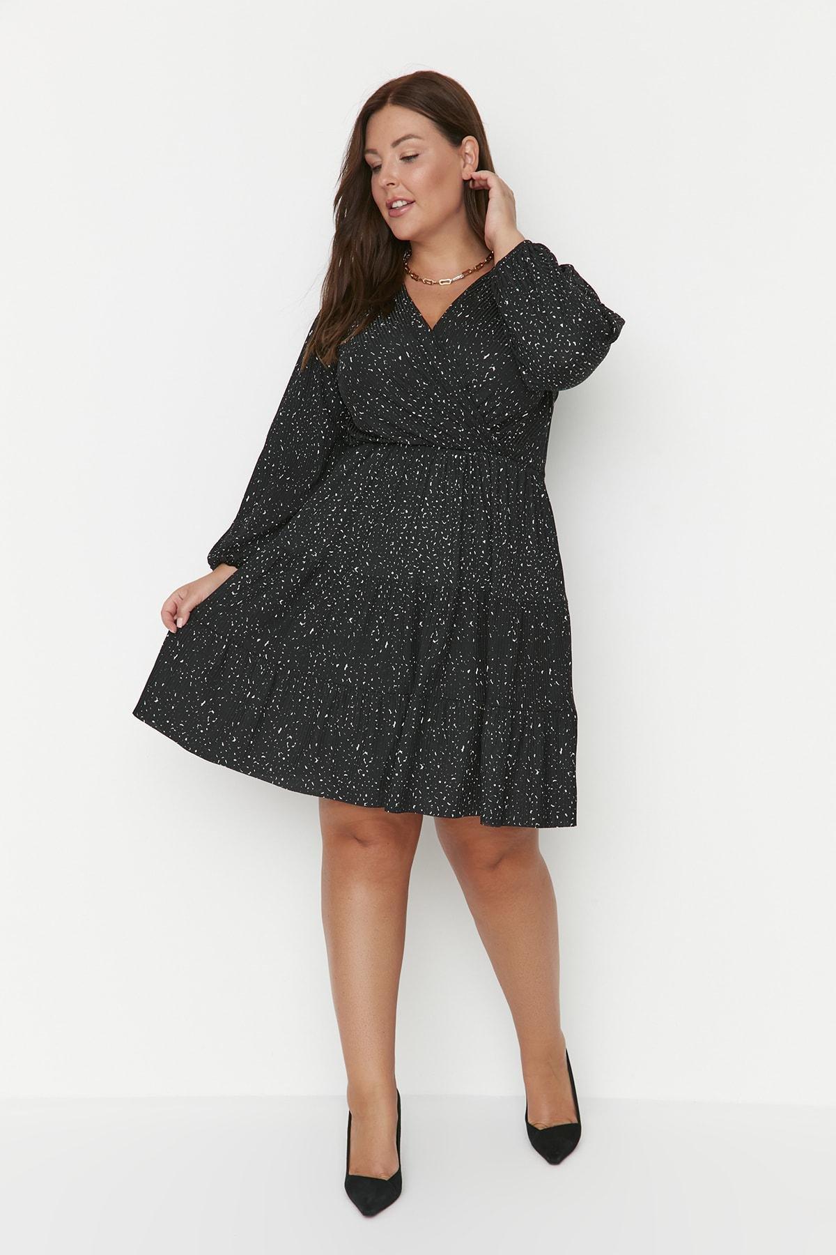 Black A-Line Plus Size Mini Dress, , large image number 0