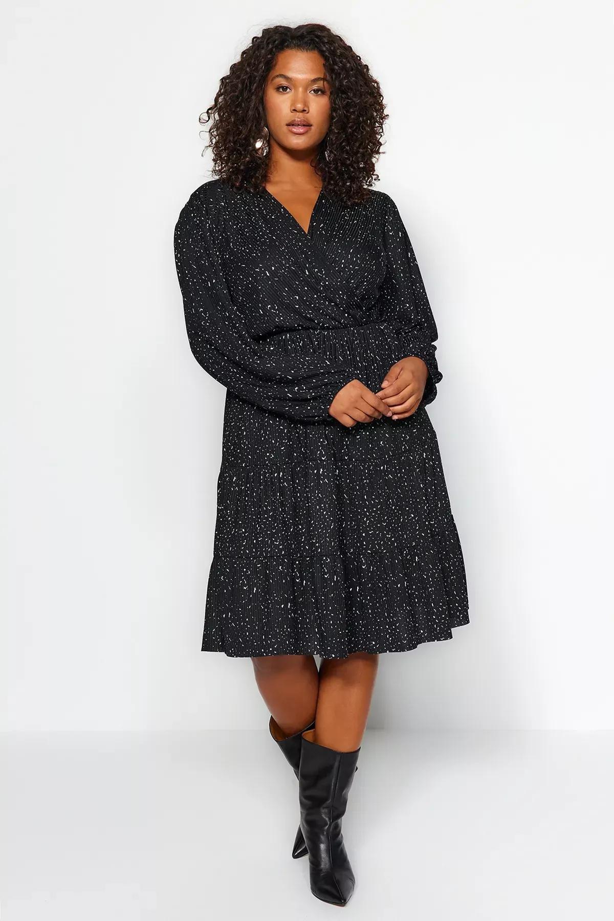 Black A-Line Plus Size Mini Dress, , large image number 0