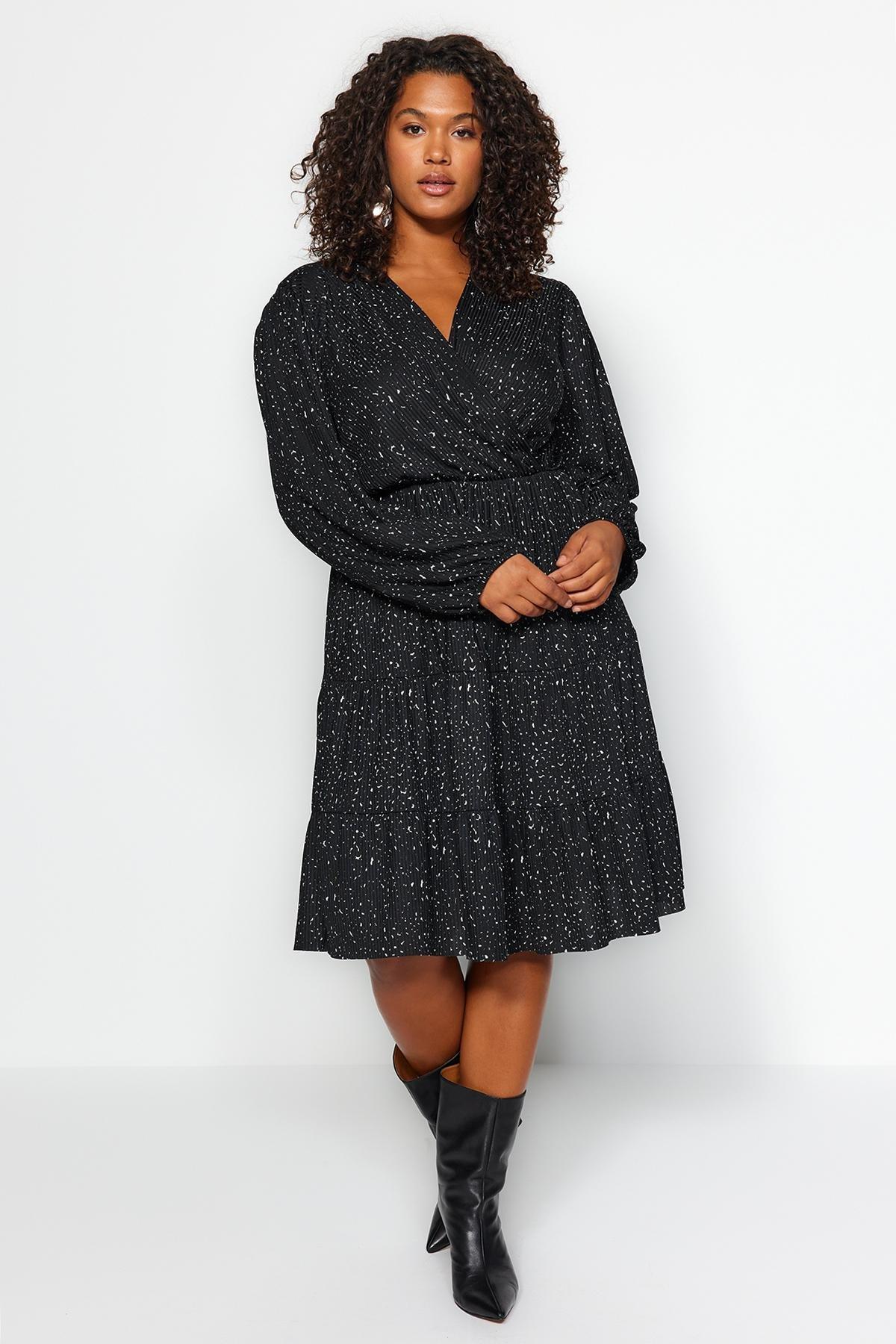 Black A-Line Plus Size Mini Dress, , large image number 1