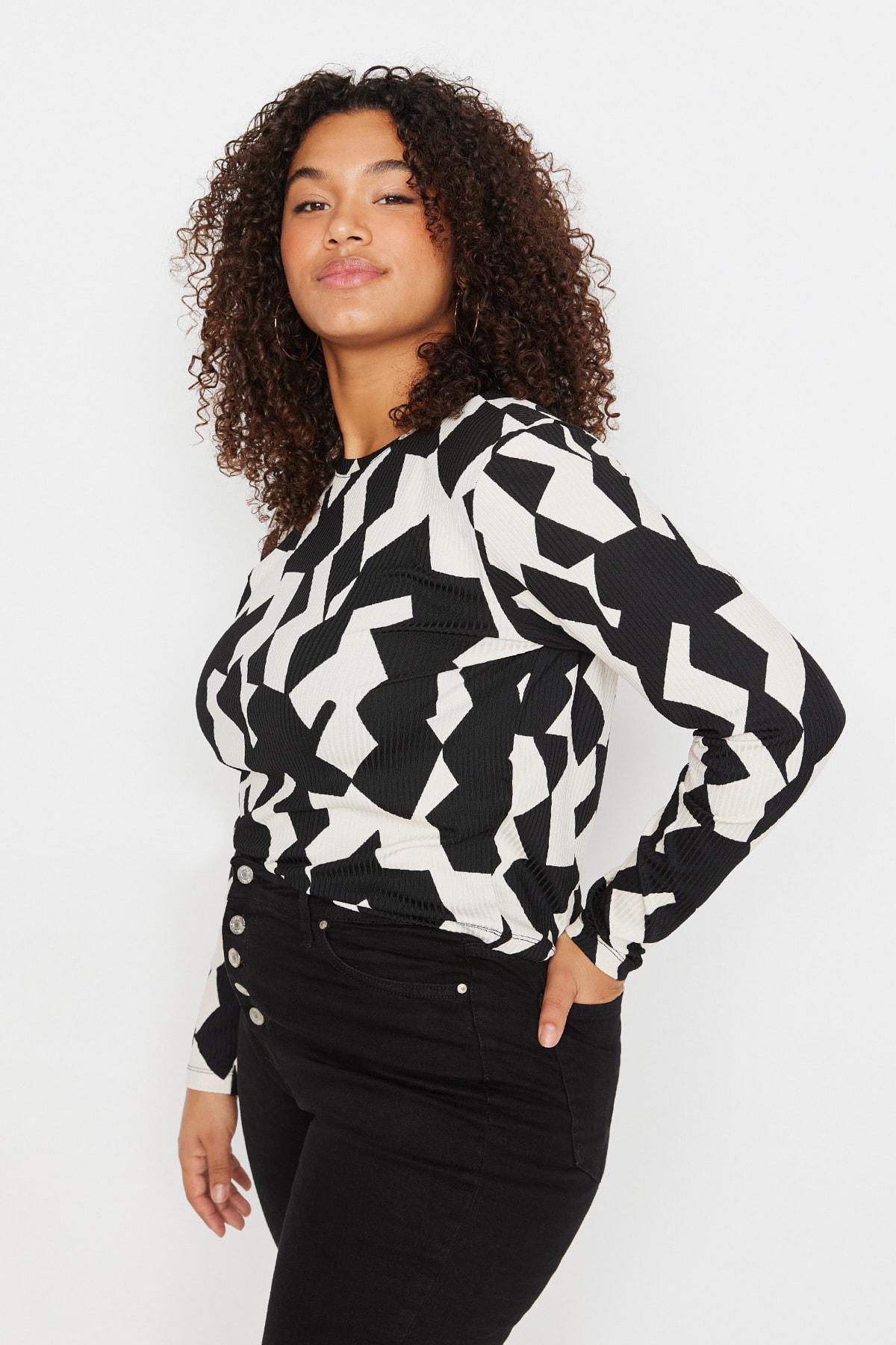 Multicolour Crew Neck Plus Size Blouse, , large image number 0