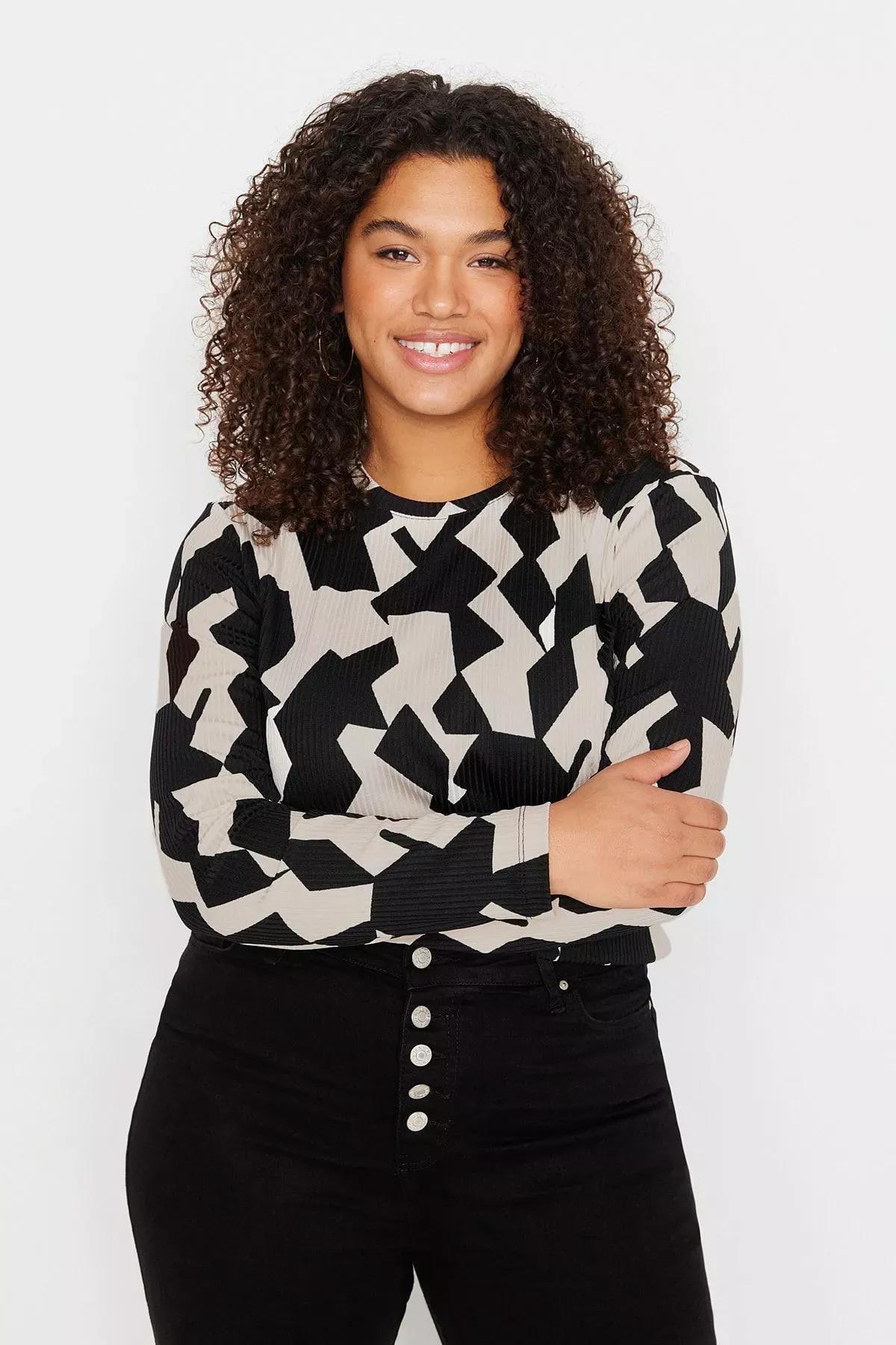 Multicolour Crew Neck Plus Size Blouse, , large image number 0