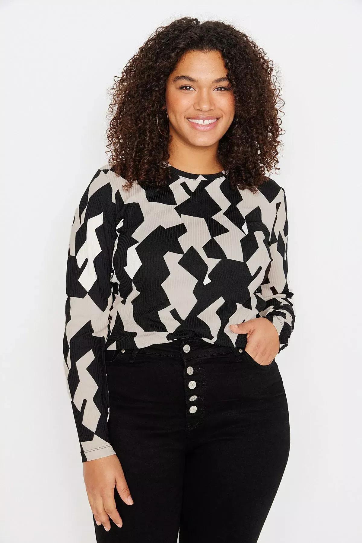 Multicolour Crew Neck Plus Size Blouse, , large image number 2