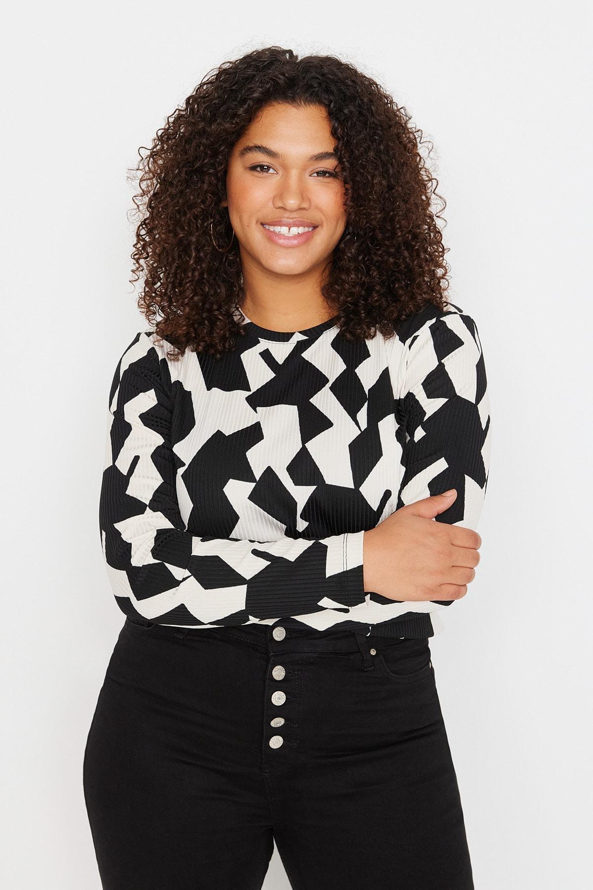 Multicolour Crew Neck Plus Size Blouse, , large image number 4