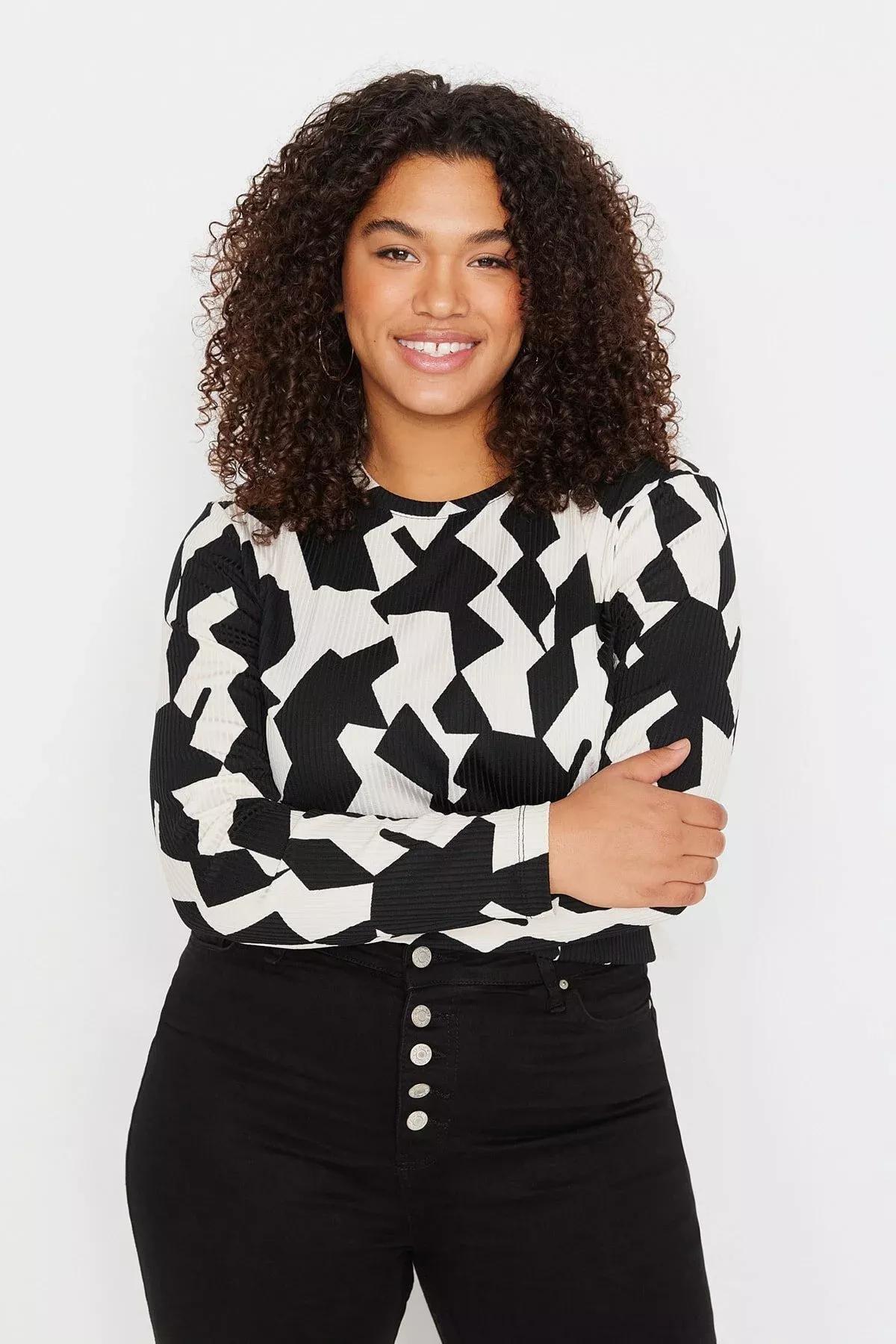 Multicolour Crew Neck Plus Size Blouse, , large image number 9
