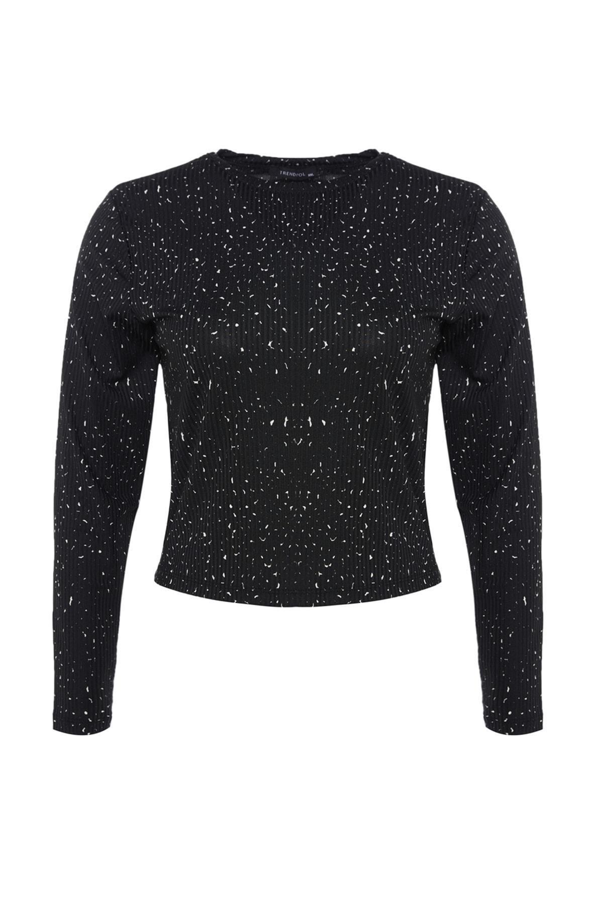 Black Crew Neck Plus Size Blouse, , large image number 7