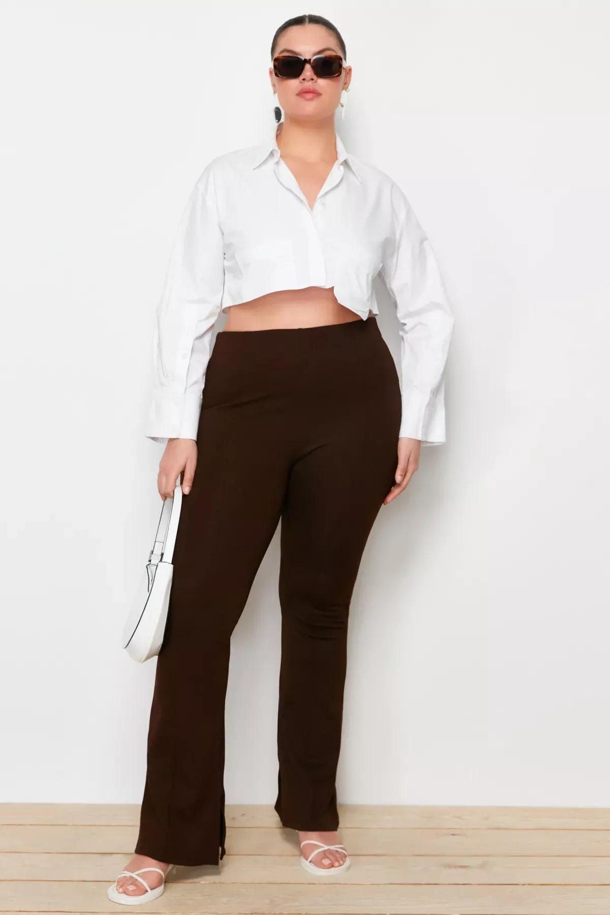 Brown Bootcut Plus Size Pants, Brown, large image number 0