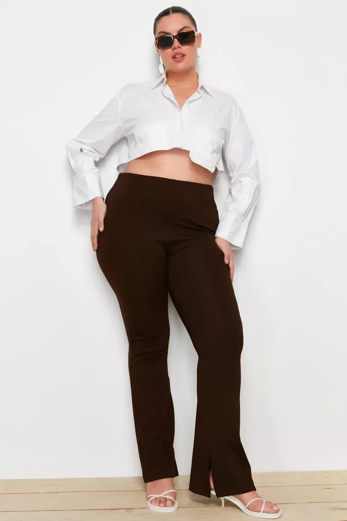 Brown Bootcut Plus Size Pants, Brown, large image number 2