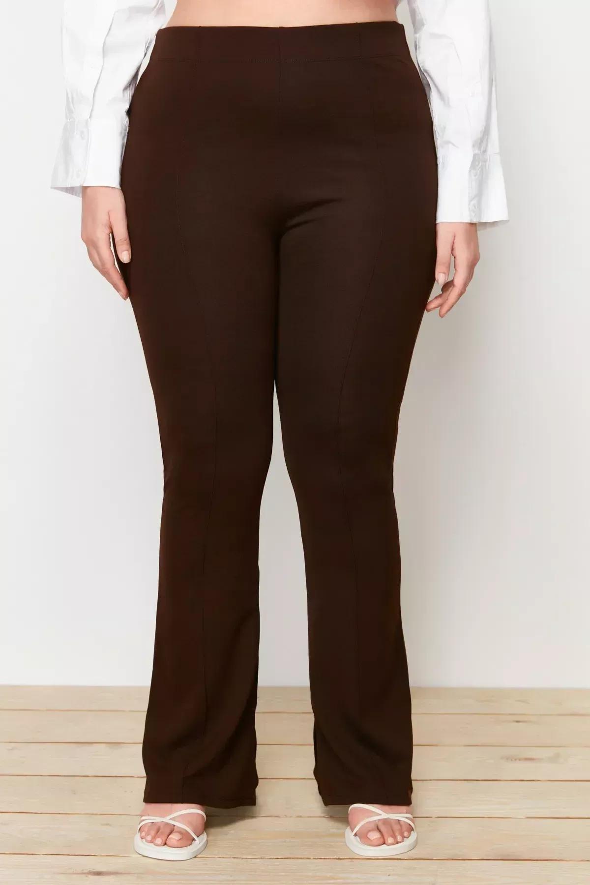 Brown Bootcut Plus Size Pants, Brown, large image number 3