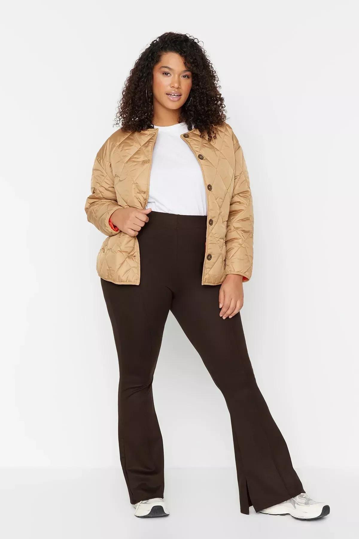 Brown Bootcut Plus Size Pants, Brown, large image number 5