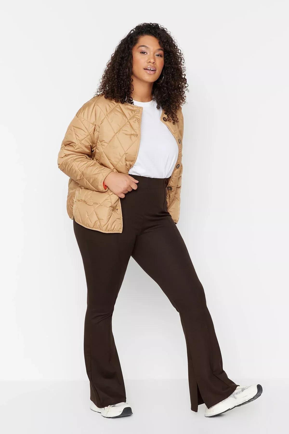 Trendyol - Brown Bootcut Plus Size Pants