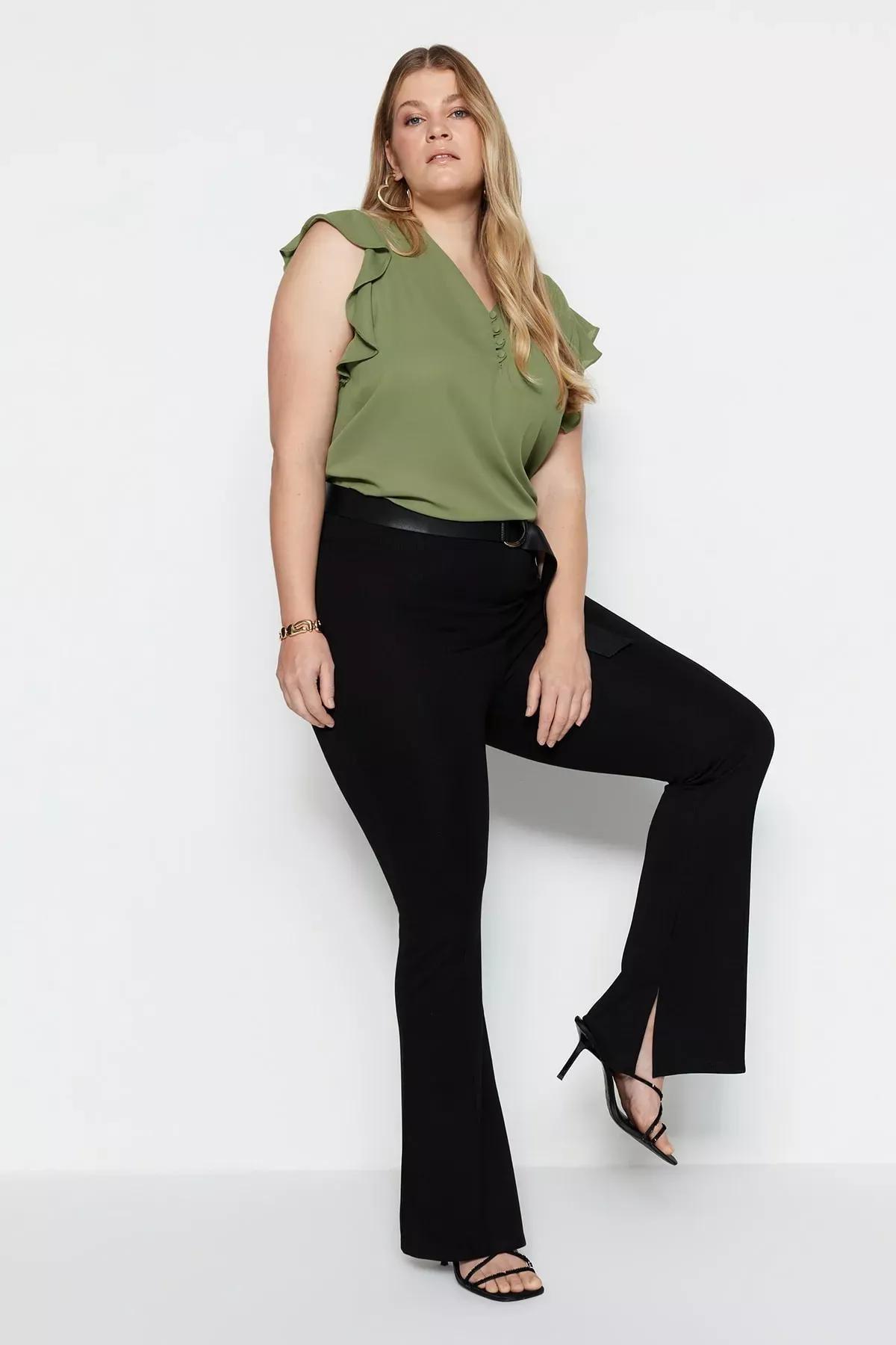 Black Bootcut Plus Size Pants, Black, large image number 0