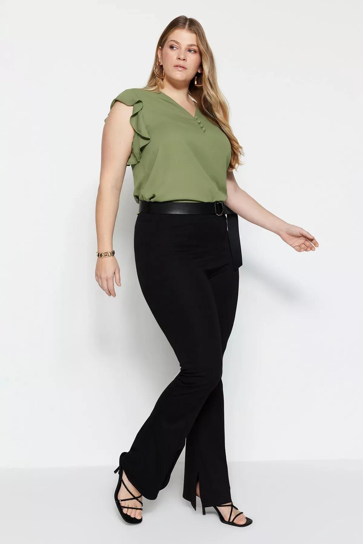 Black Bootcut Plus Size Pants, Black, large image number 1
