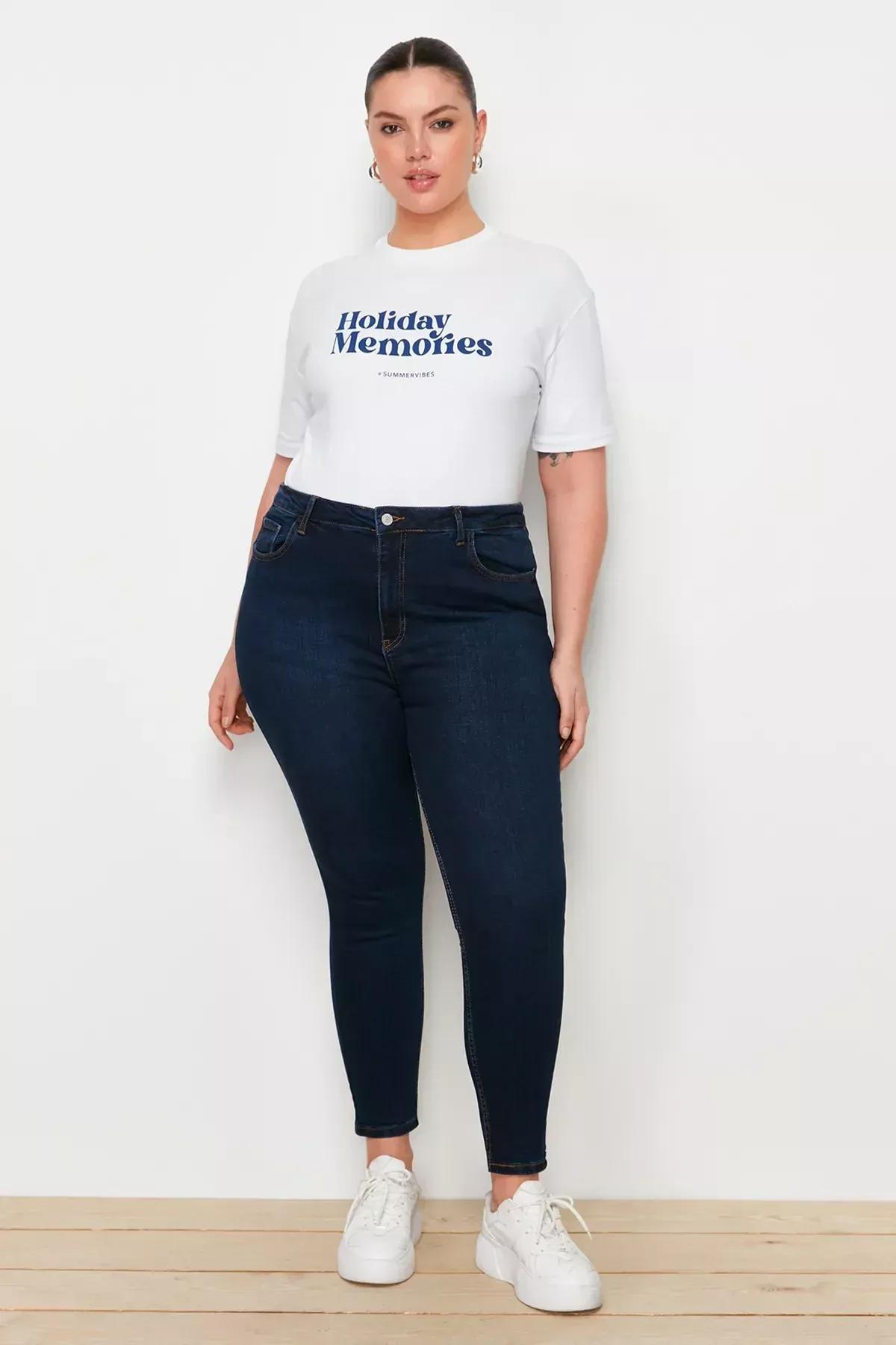 Blue High Waist Skinny Jeans, Dark blue, large image number 0